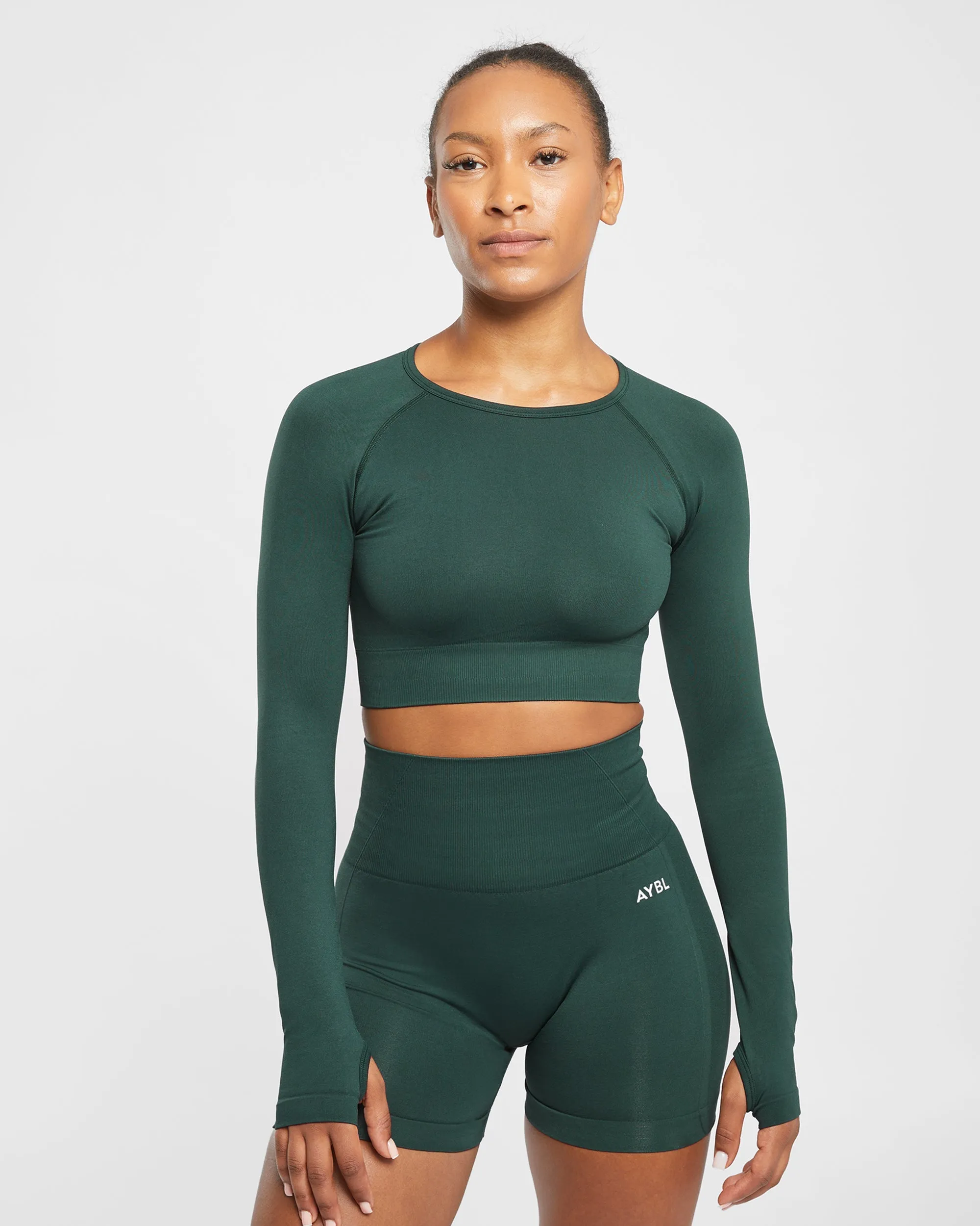 Empower Seamless Long Sleeve Crop Top - Dark Green sold by AYBL