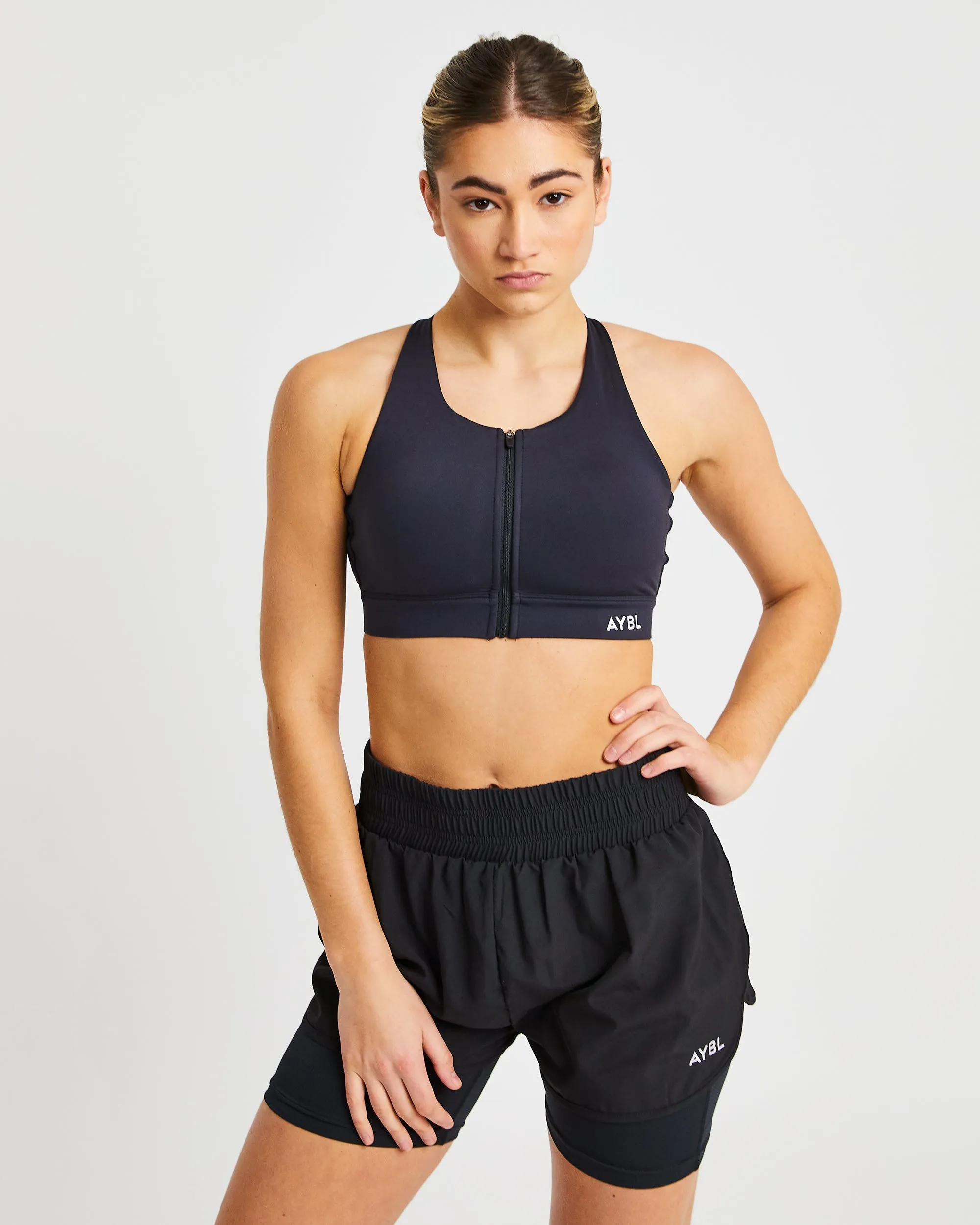 Sportive Zip Up Sports Bra - Black sold by AYBL