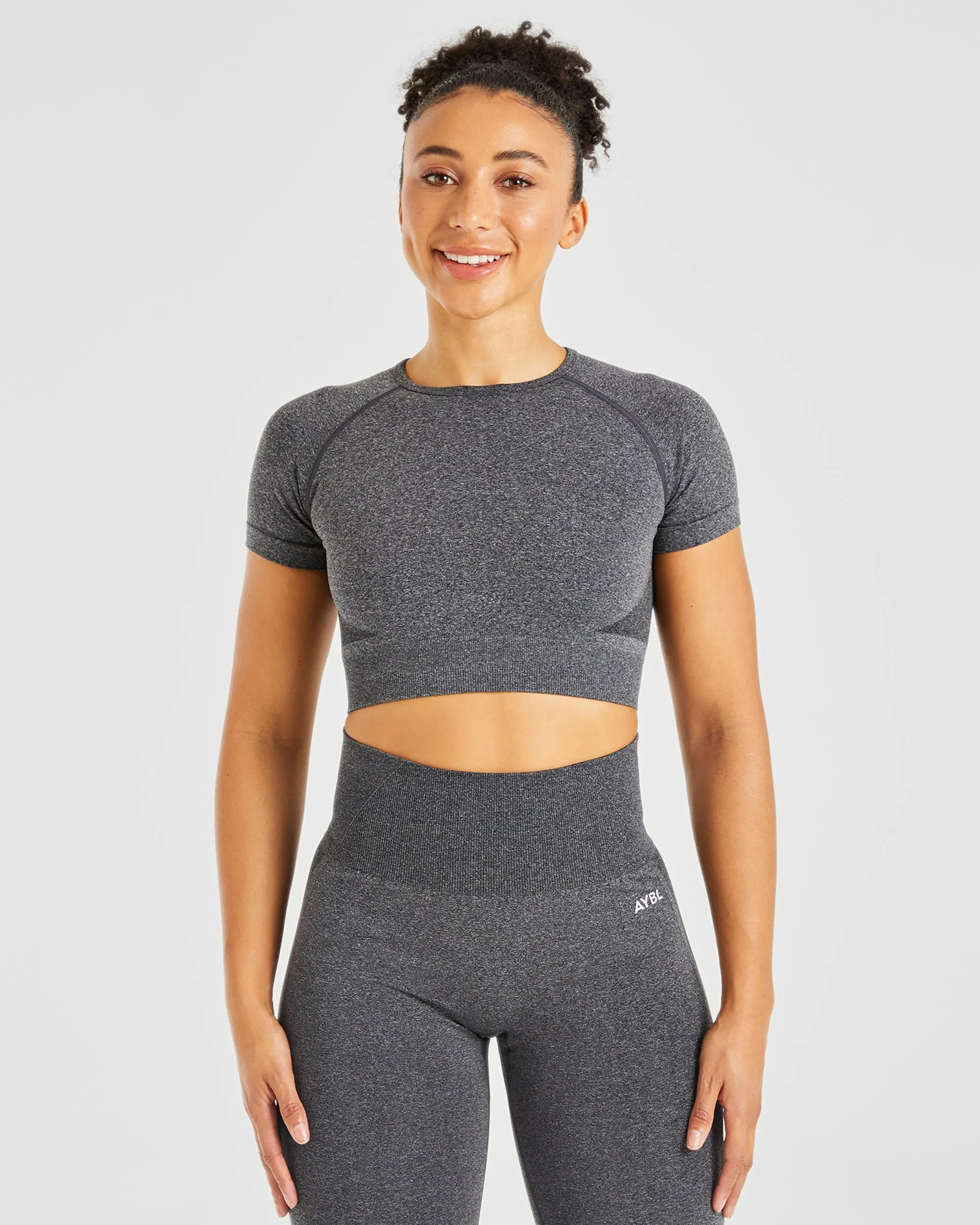 Empower Seamless Crop Top - Black Marl sold by AYBL