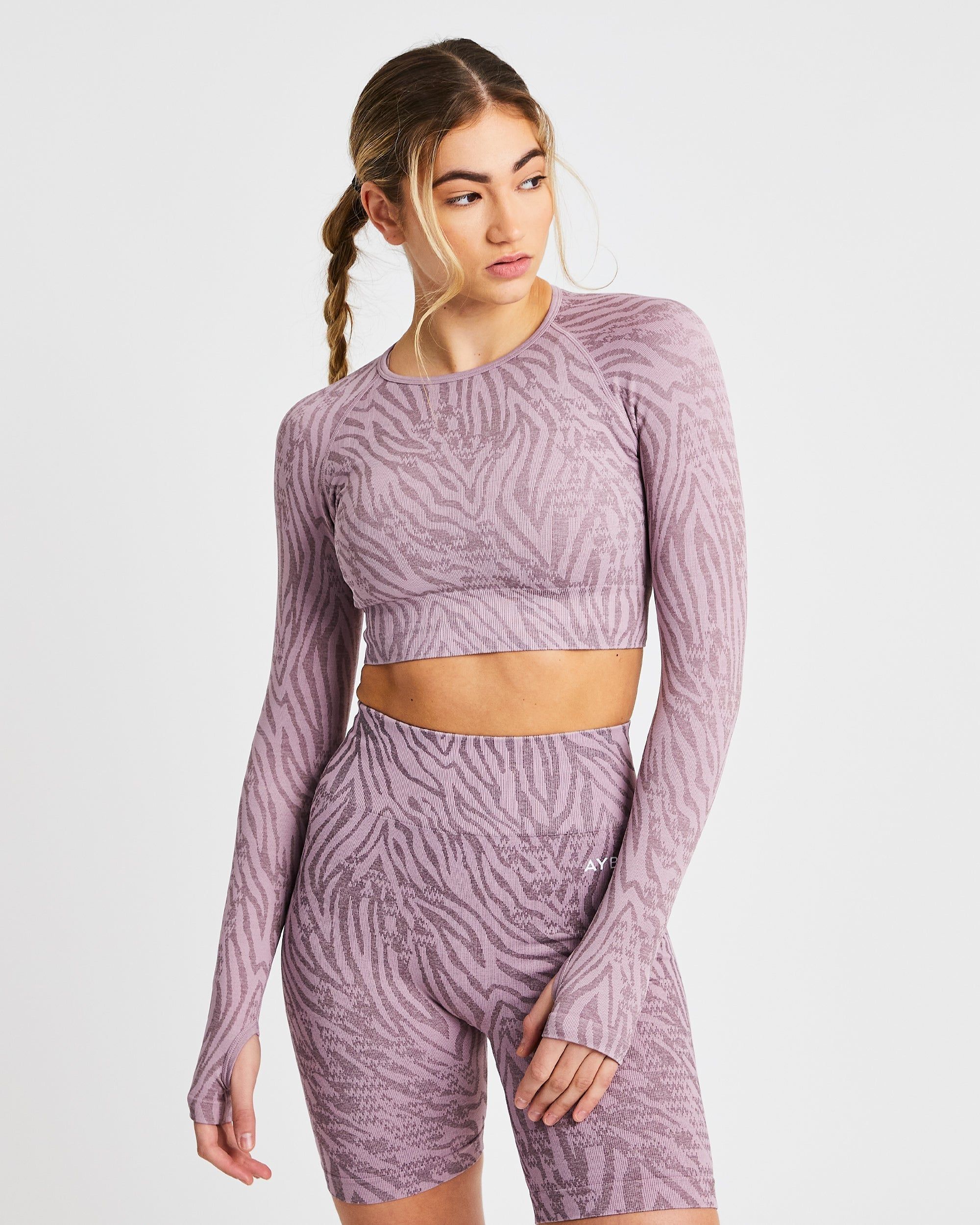 Evolve Animal Seamless Long Sleeve Crop Top - Mauve Lilac sold by AYBL