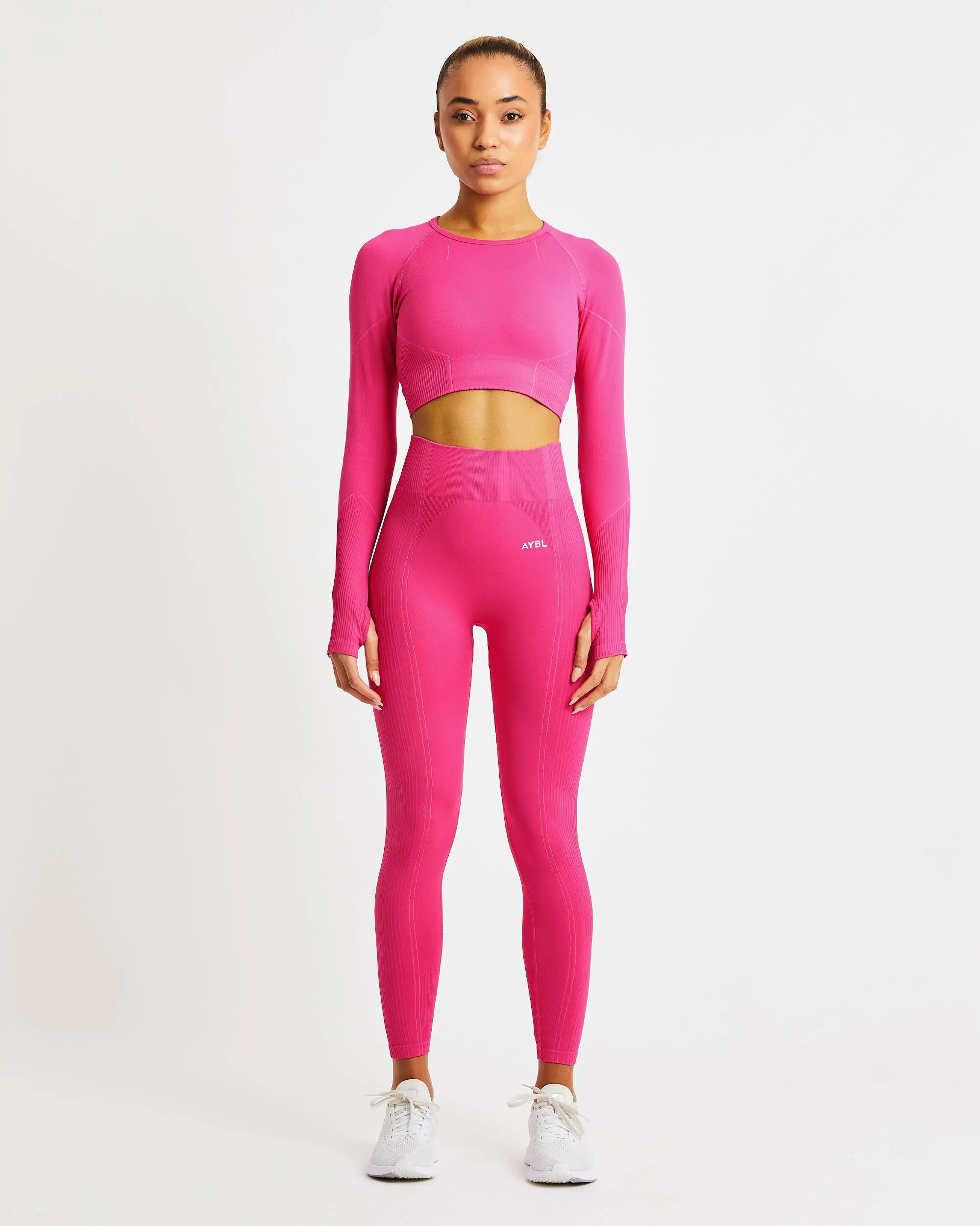 Reflex Seamless Long Sleeve Crop Top - Fuchsia Pink sold by AYBL product image thumbnail 3