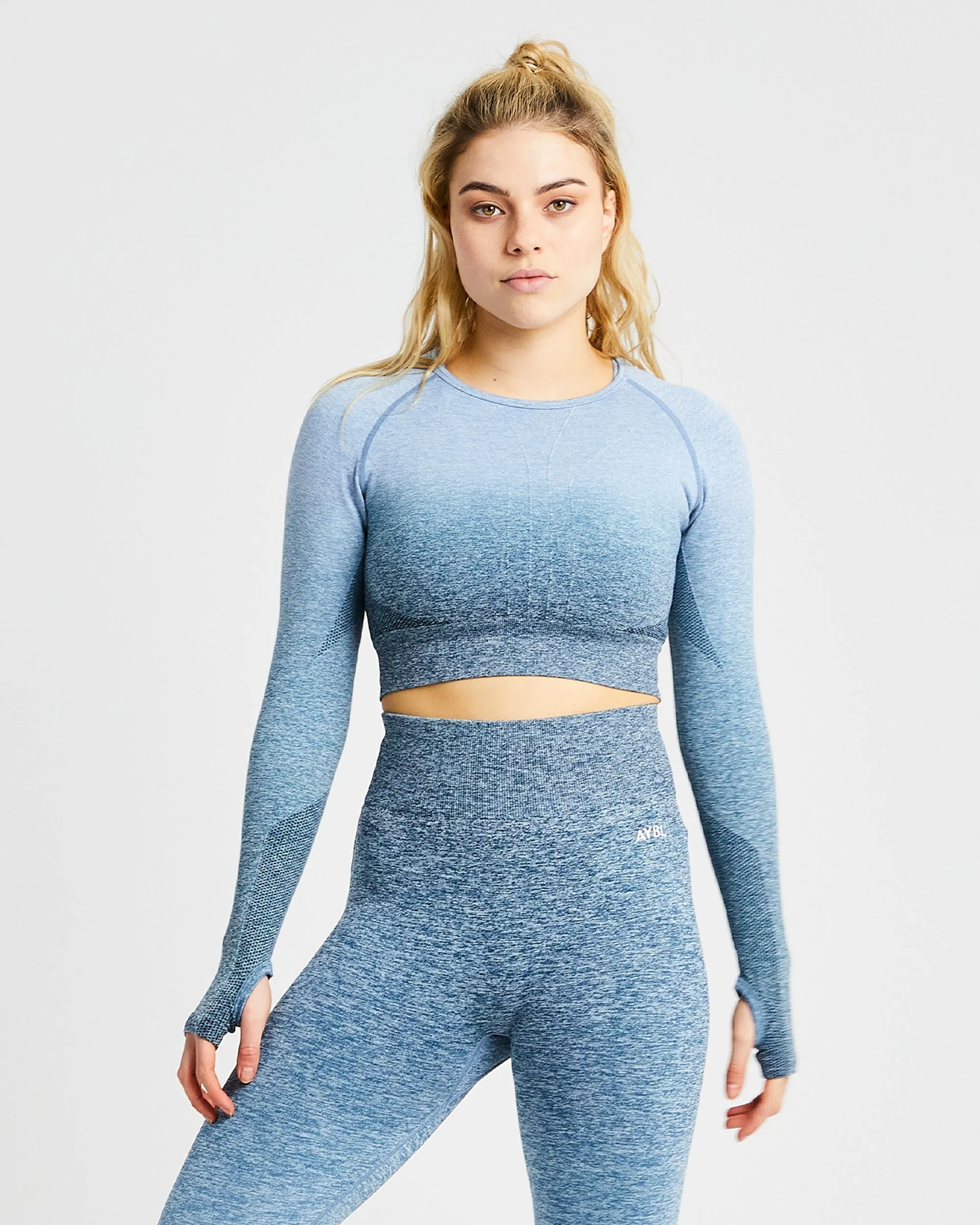 Pulse Ombré Seamless Long Sleeve Crop Top - Teal sold by AYBL