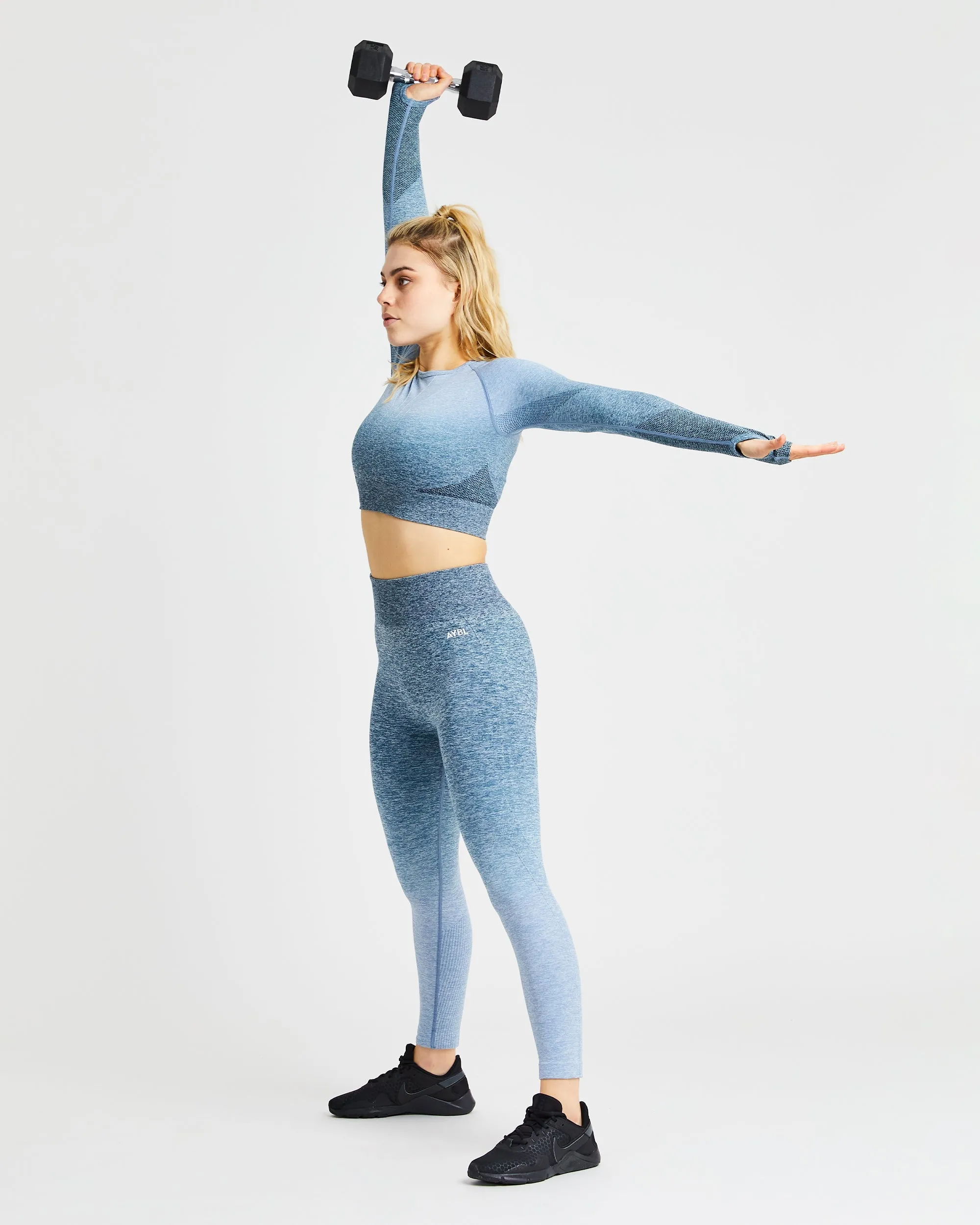 Pulse Ombré Seamless Long Sleeve Crop Top - Teal sold by AYBL product image thumbnail 5