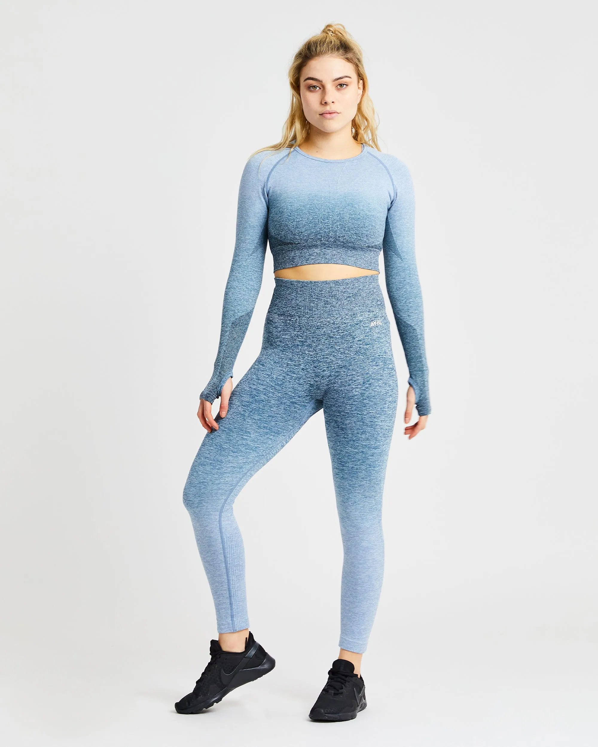 Pulse Ombré Seamless Long Sleeve Crop Top - Teal sold by AYBL product image thumbnail 3