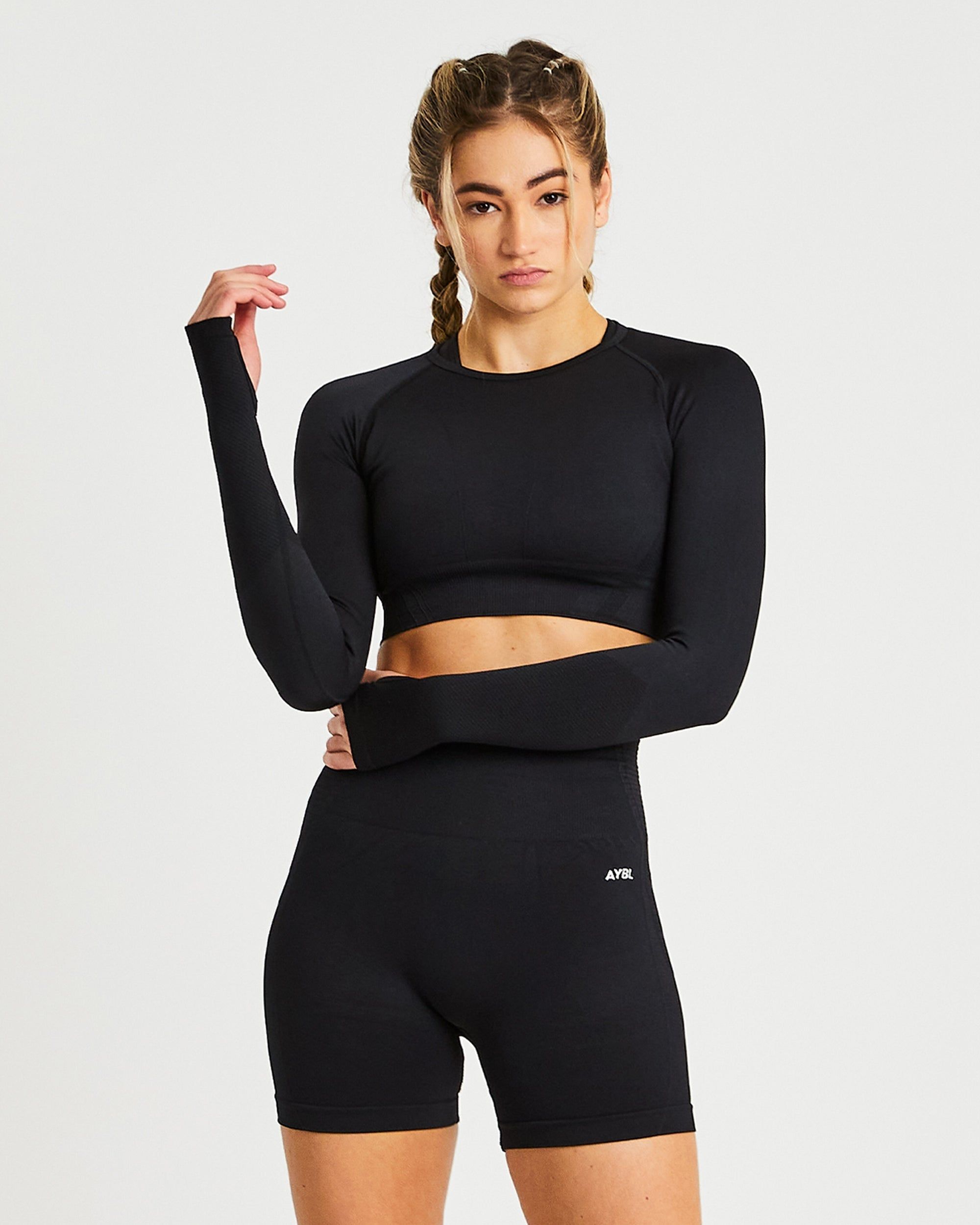 Balance V2 Seamless Long Sleeve Crop Top - Black sold by AYBL