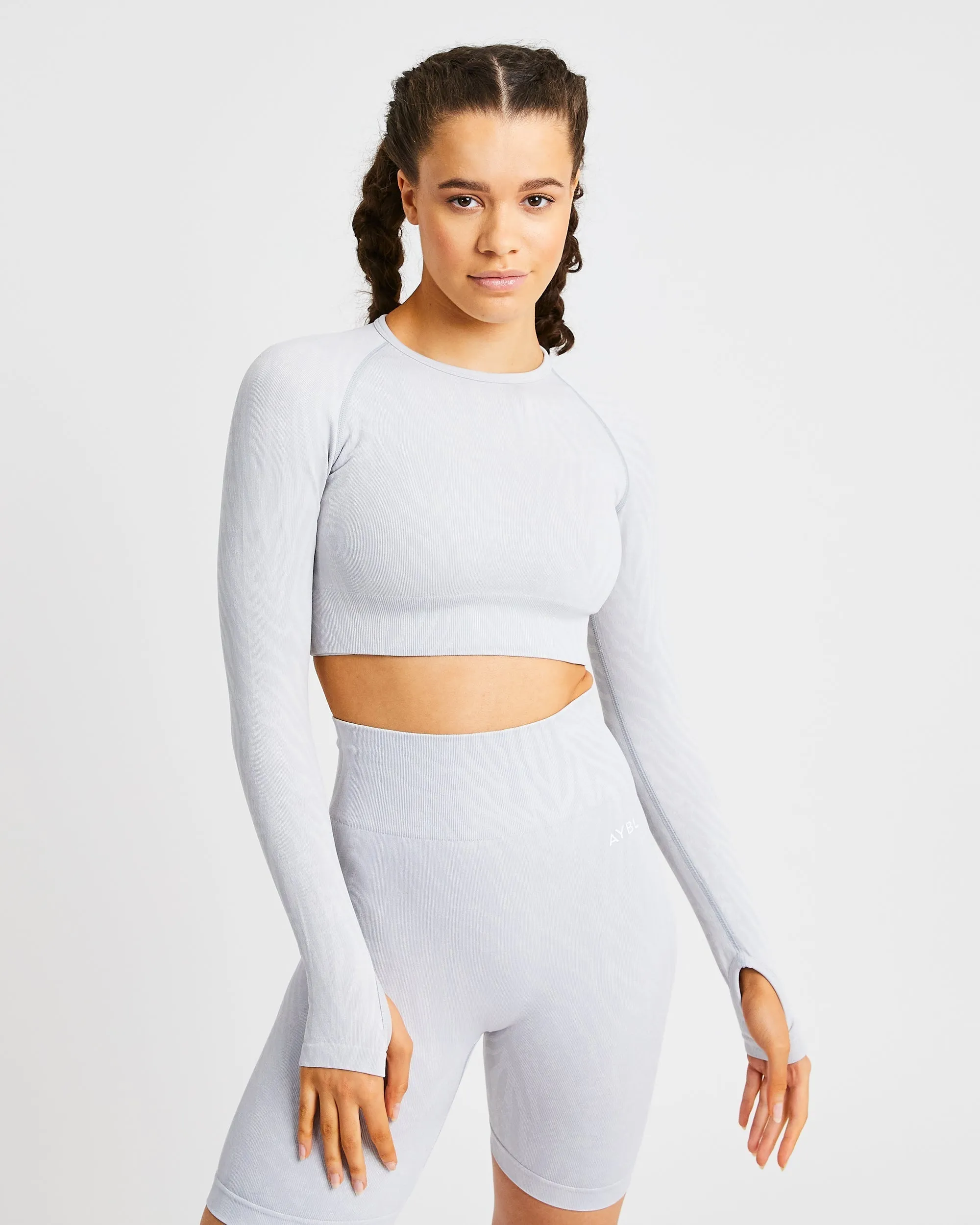 Evolve Animal Seamless Long Sleeve Crop Top - Light Grey sold by AYBL