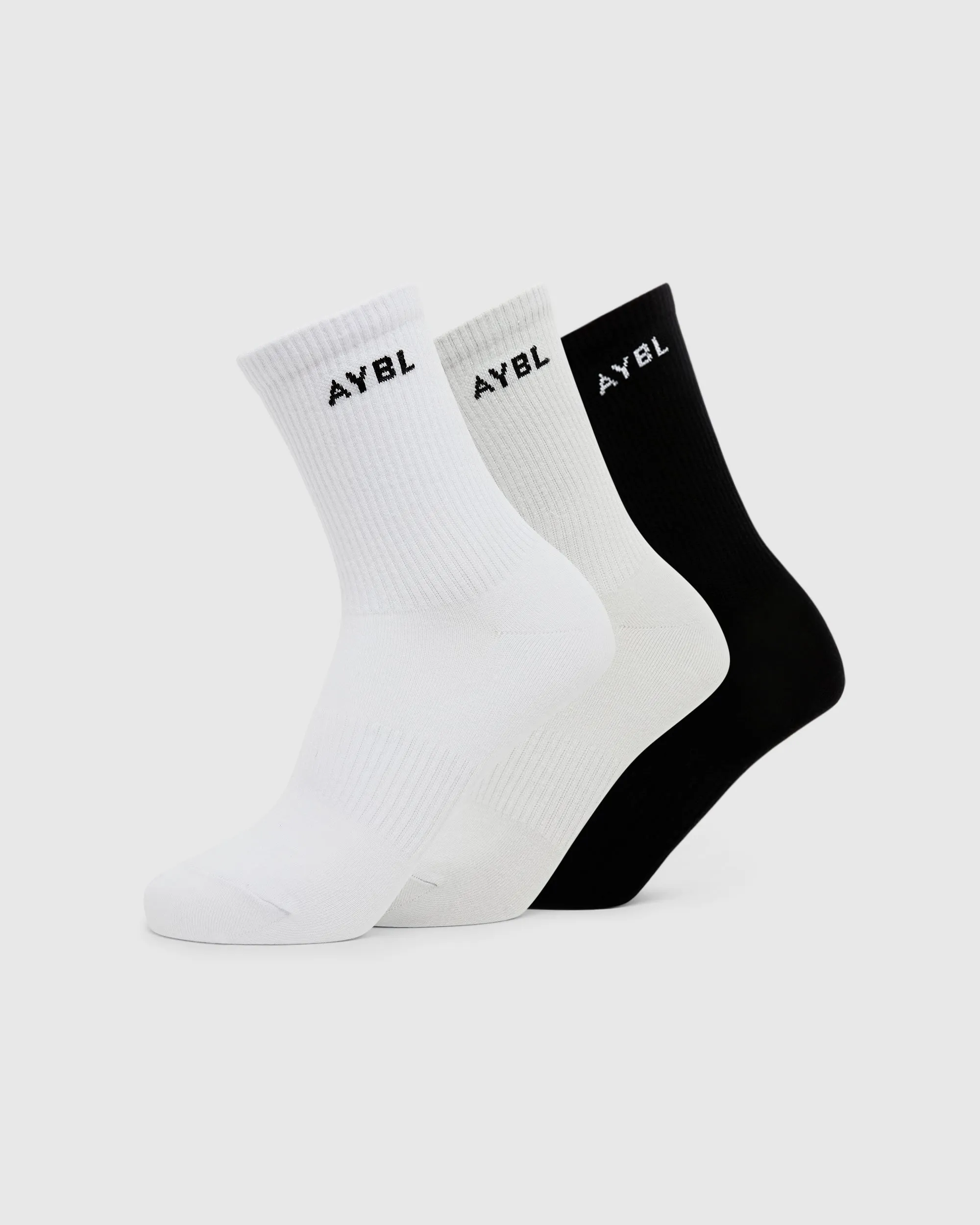 Everyday Crew Socks (3 Pack) - Black/White/Grey sold by AYBL