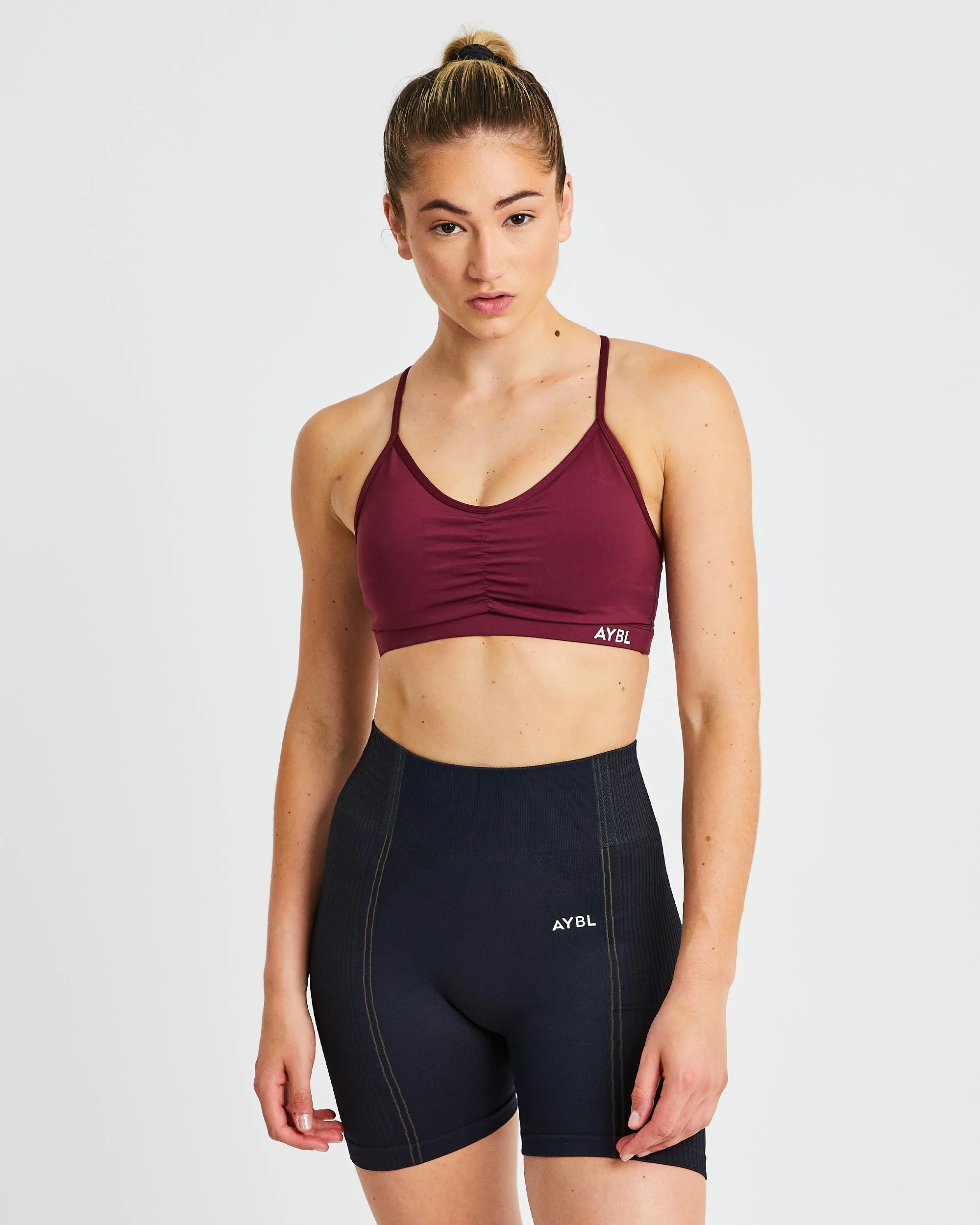 Essential Ruched Sports Bra - Burgundy sold by AYBL