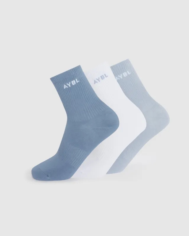 Everyday Crew Socks (3 Pack) - Slate Blue/Light Blue/White sold by AYBL