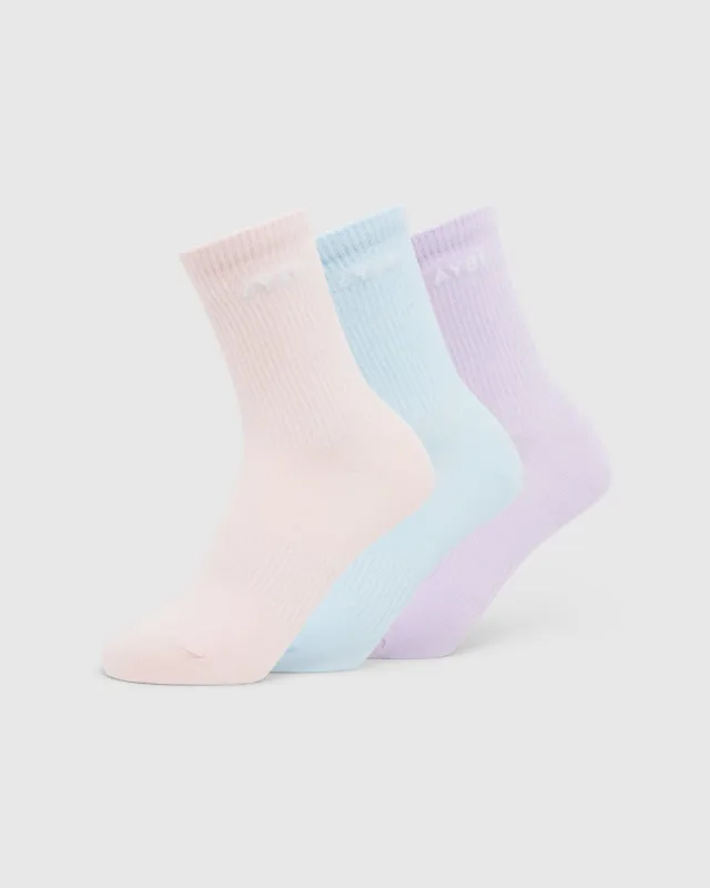 Everyday Crew Socks (3 Pack) - Blue/Purple/Pink sold by AYBL