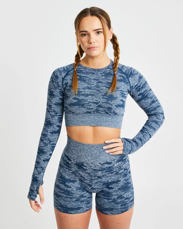 Evolve Camo Seamless Long Sleeve Crop Top - Teal sold by AYBL