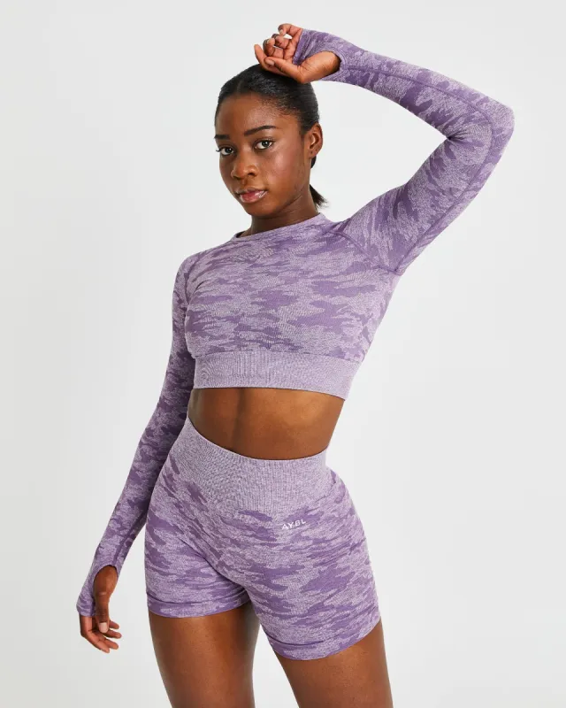 Evolve Camo Seamless Long Sleeve Crop Top - Plum sold by AYBL