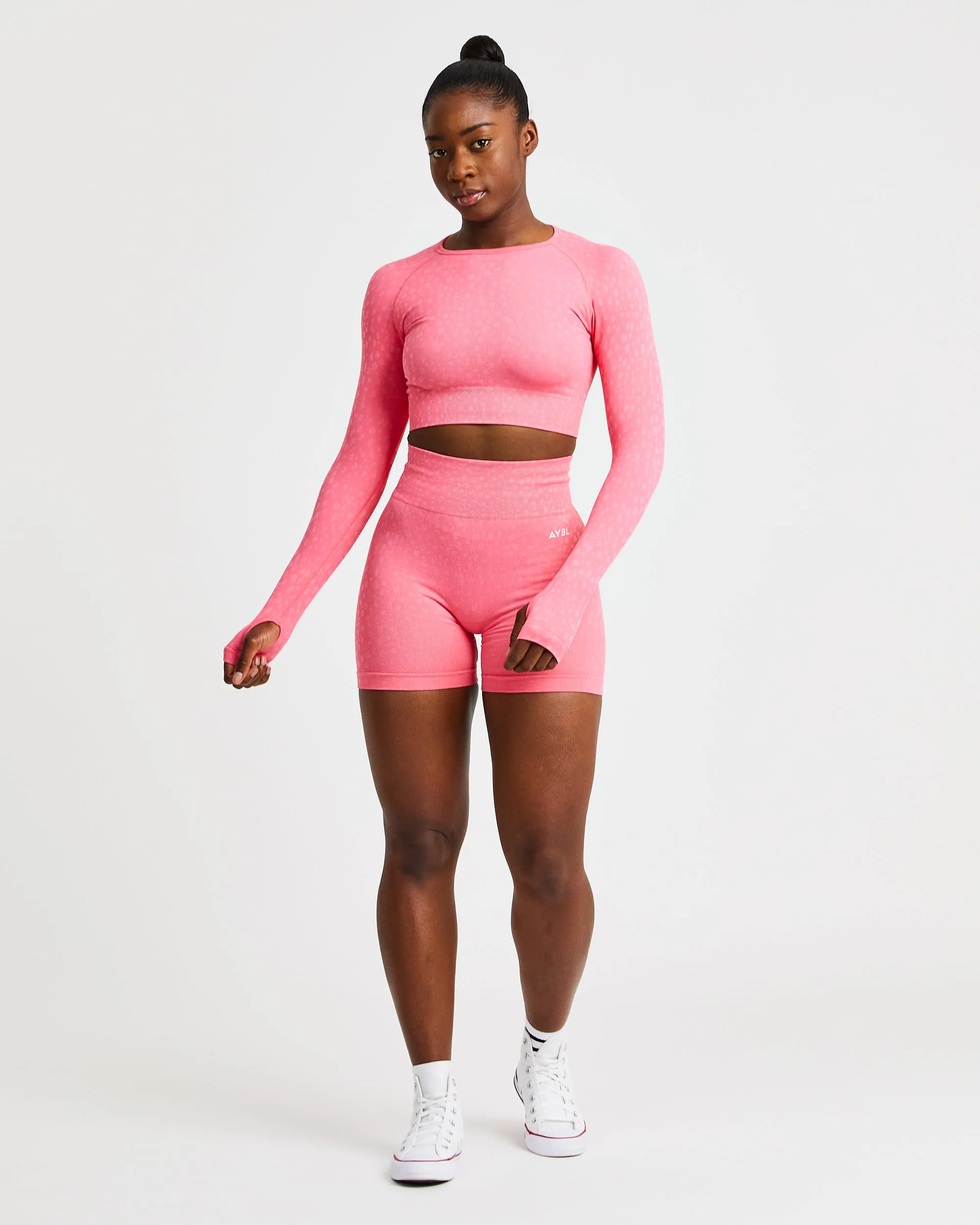 Evolve Speckle Seamless Long Sleeve Crop Top - Coral Pink sold by AYBL product image thumbnail 3