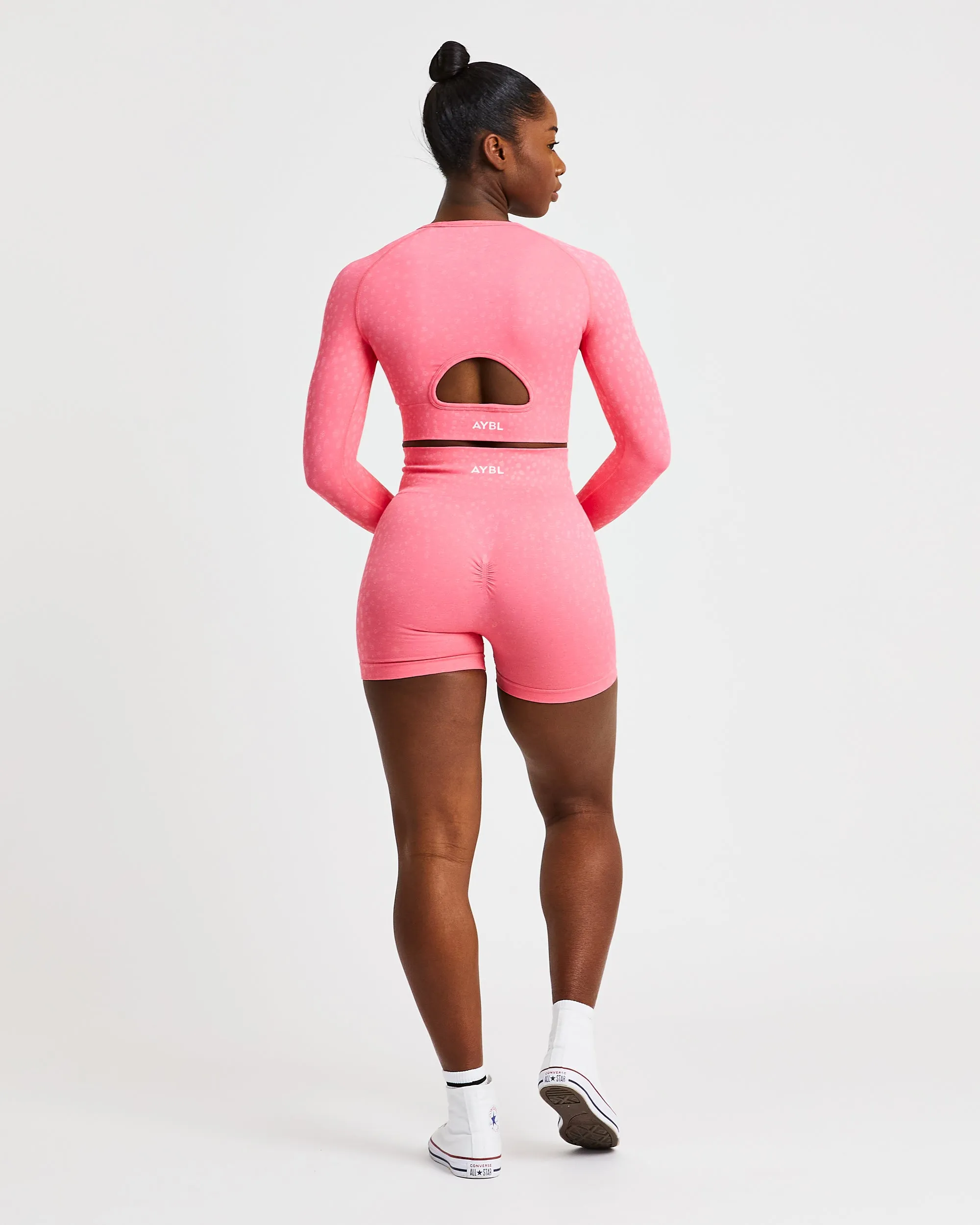 Evolve Speckle Seamless Long Sleeve Crop Top - Coral Pink sold by AYBL product image thumbnail 4