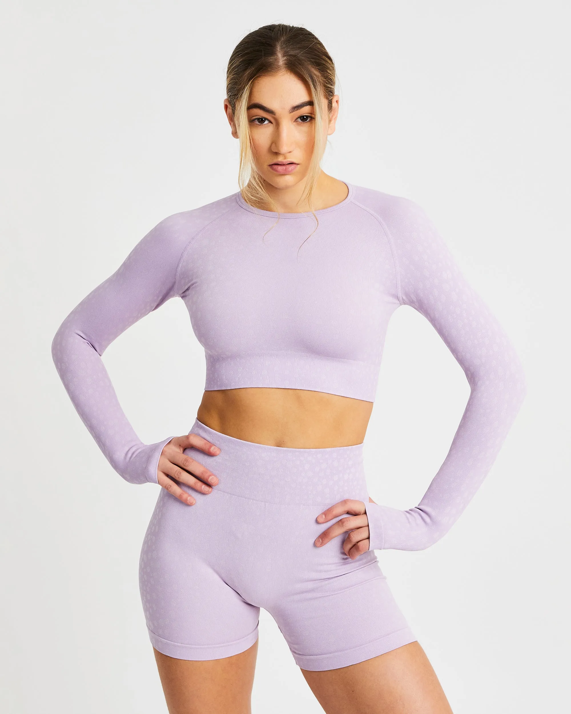 Evolve Speckle Seamless Long Sleeve Crop Top - Lilac sold by AYBL