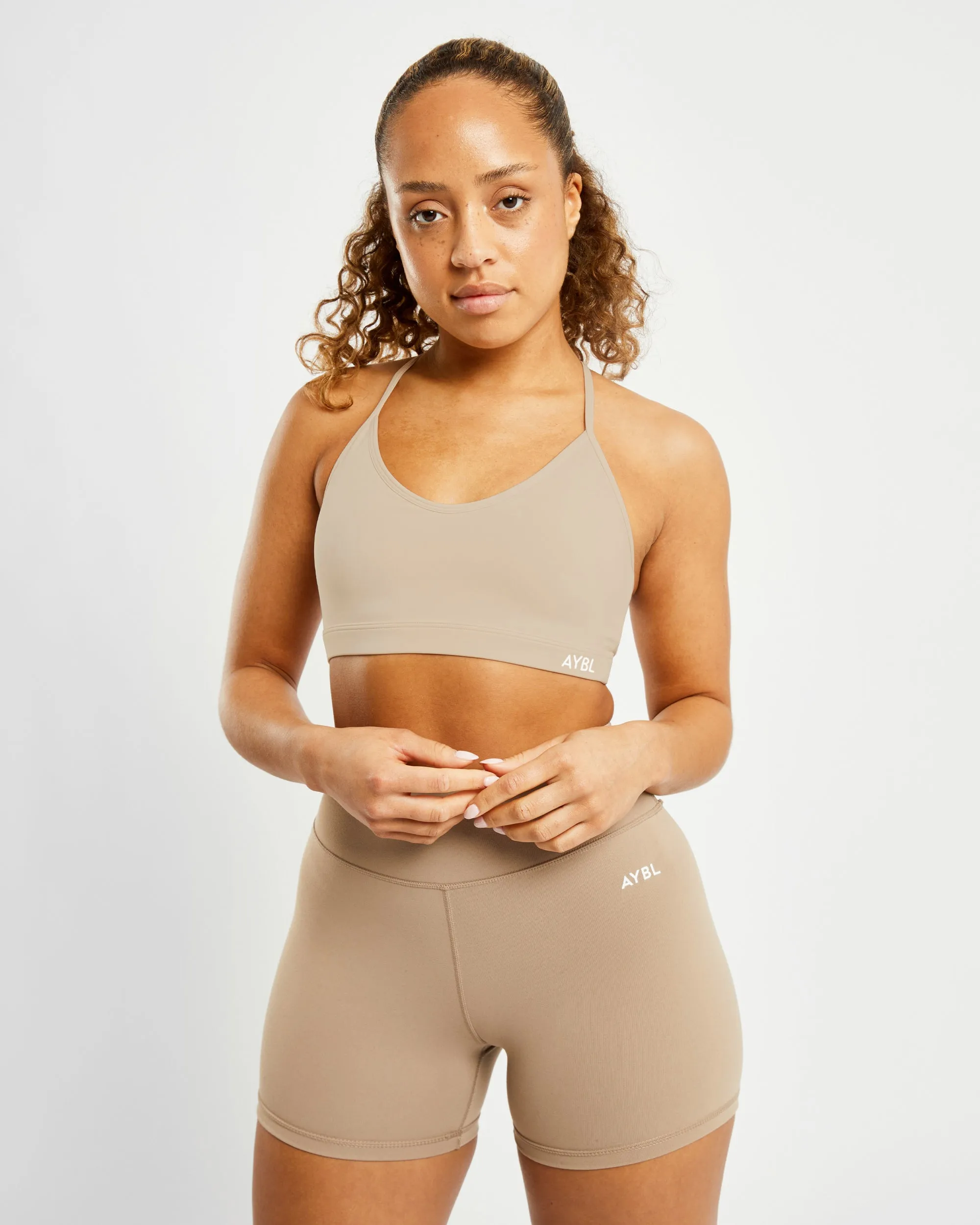 Essential V Neck Sports Bra - Mocha sold by AYBL