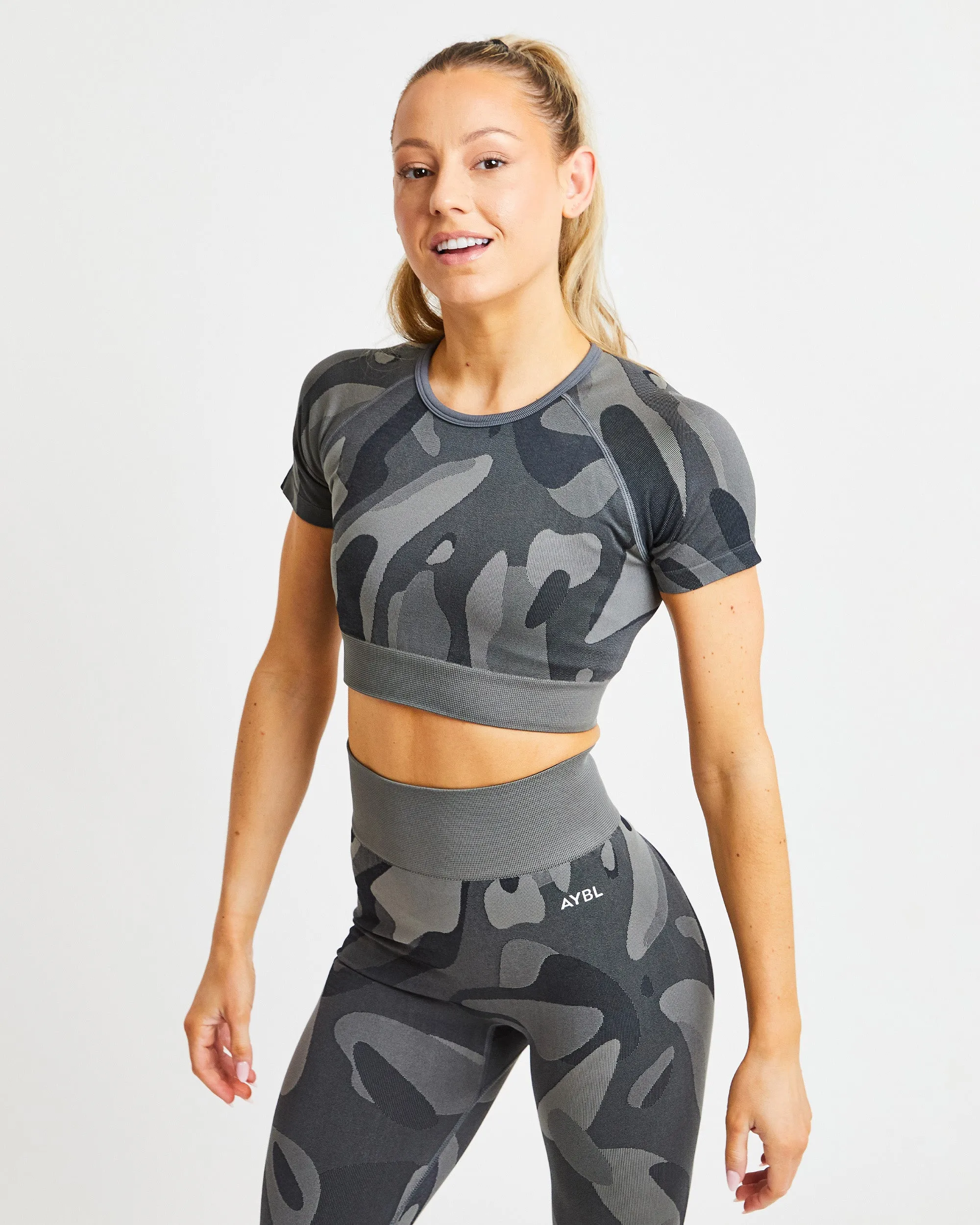 Abstract Seamless Crop Top - Charcoal sold by AYBL