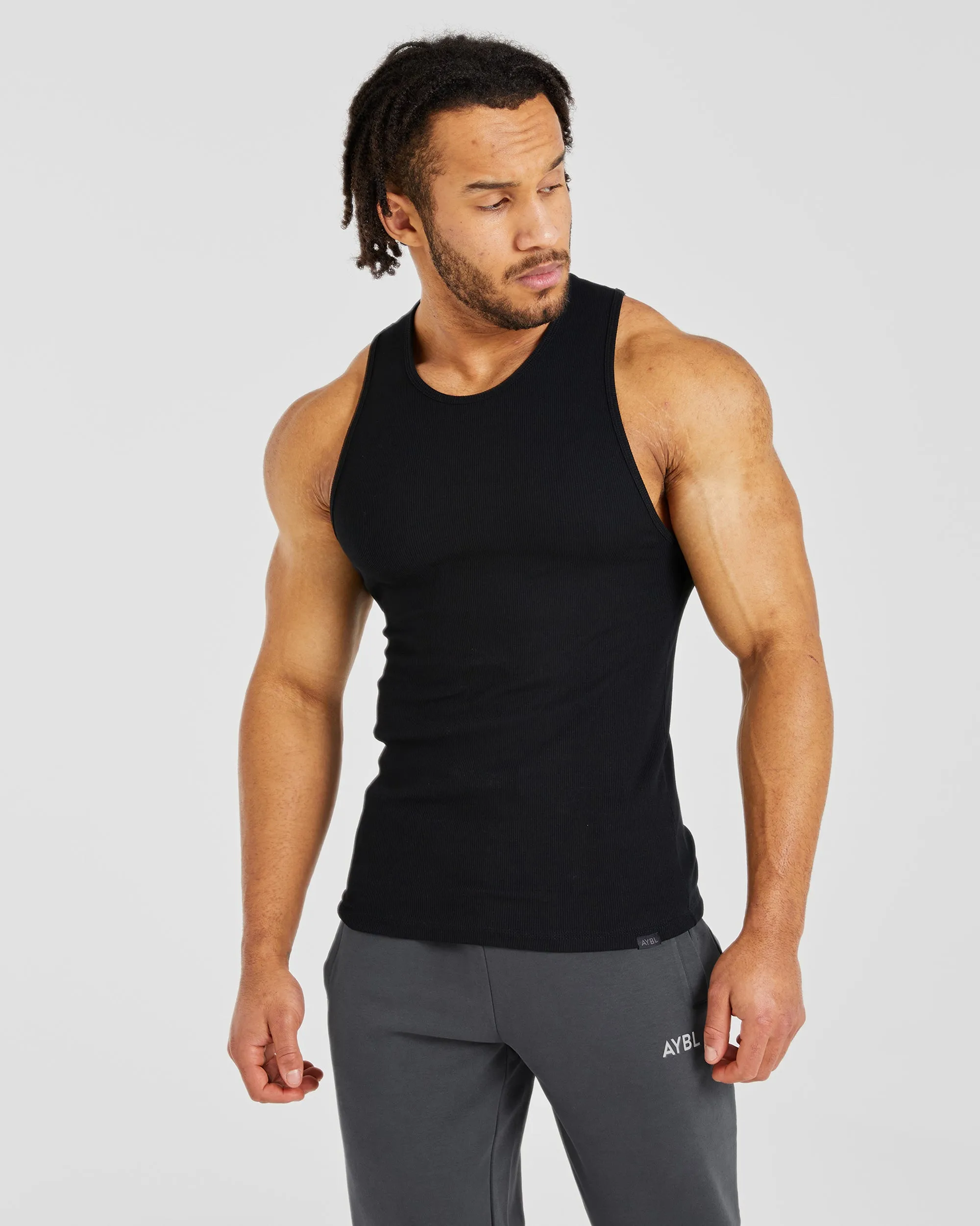 Essential Ribbed Tank - Black sold by AYBL