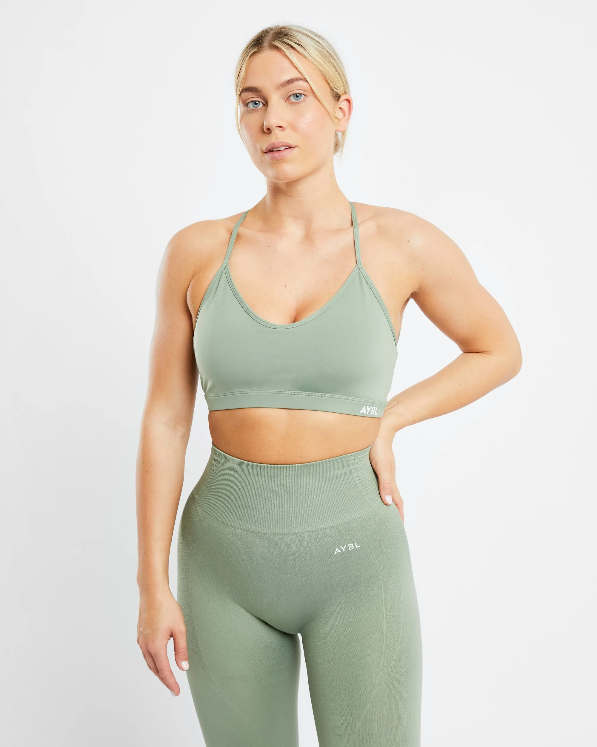 Essential V Neck Sports Bra - Olive Green sold by AYBL