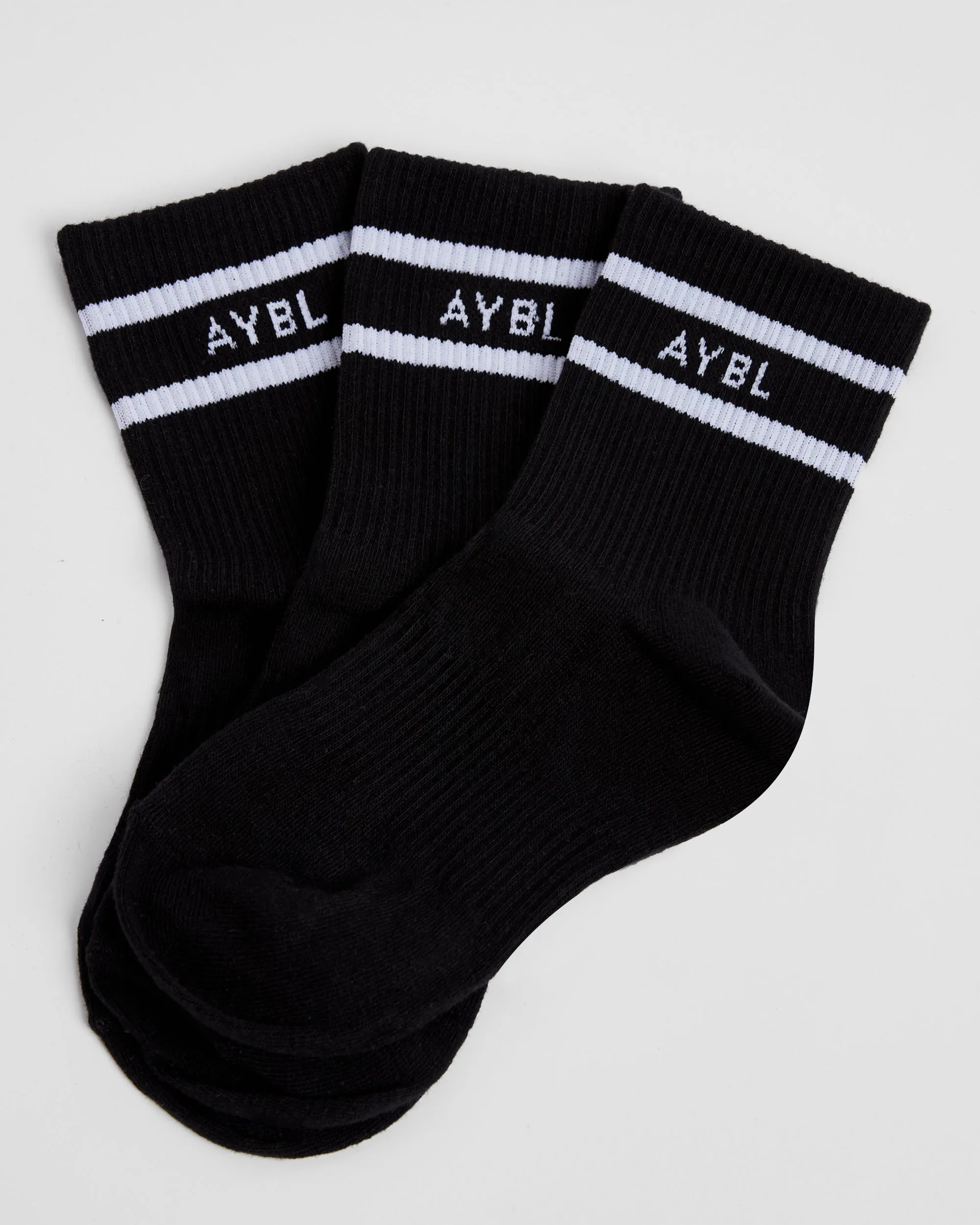 Everyday Double Stripe Crew Socks (3 Pack) - Black sold by AYBL product image thumbnail 2