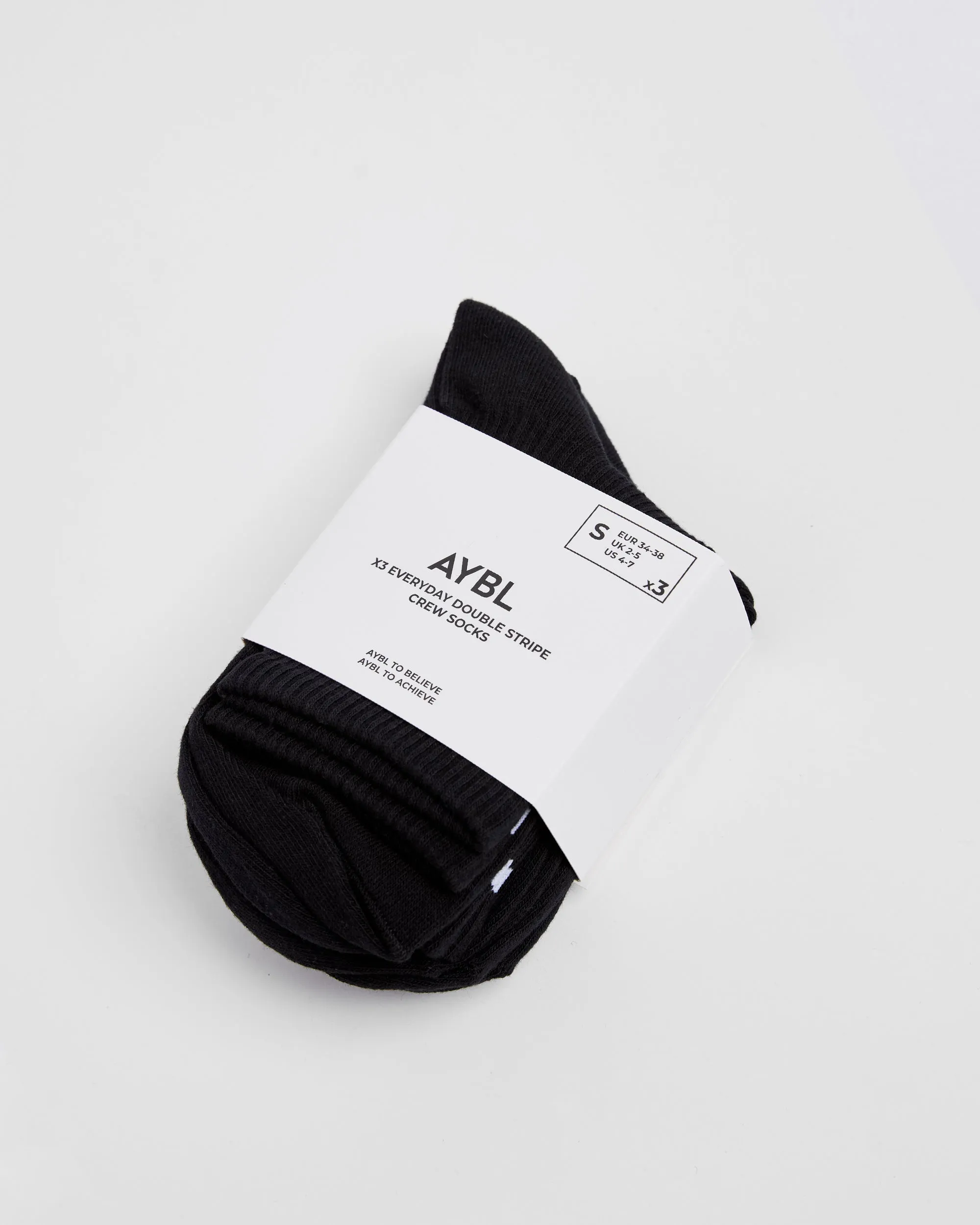 Everyday Double Stripe Crew Socks (3 Pack) - Black sold by AYBL product image thumbnail 4