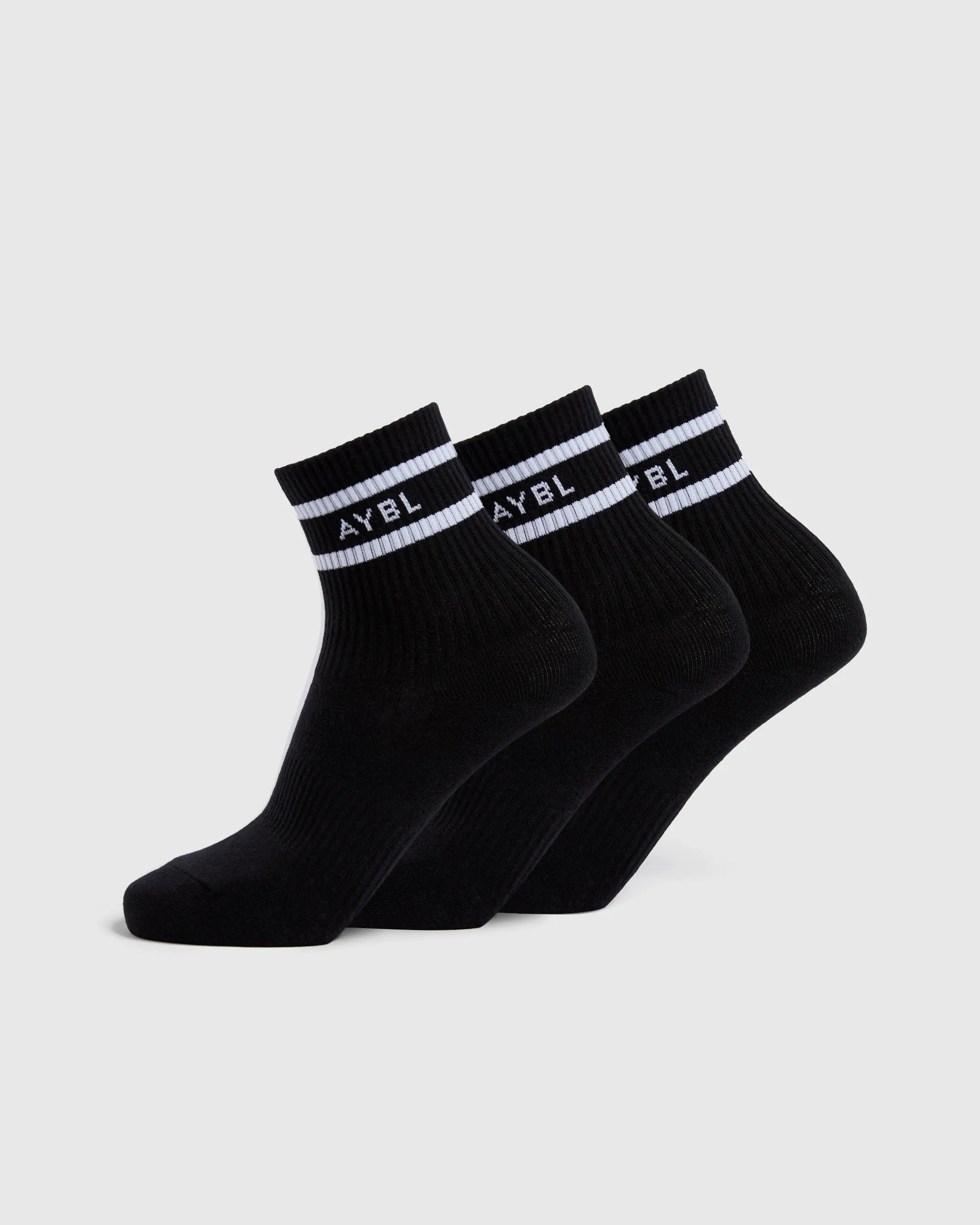 Everyday Double Stripe Crew Socks (3 Pack) - Black sold by AYBL
