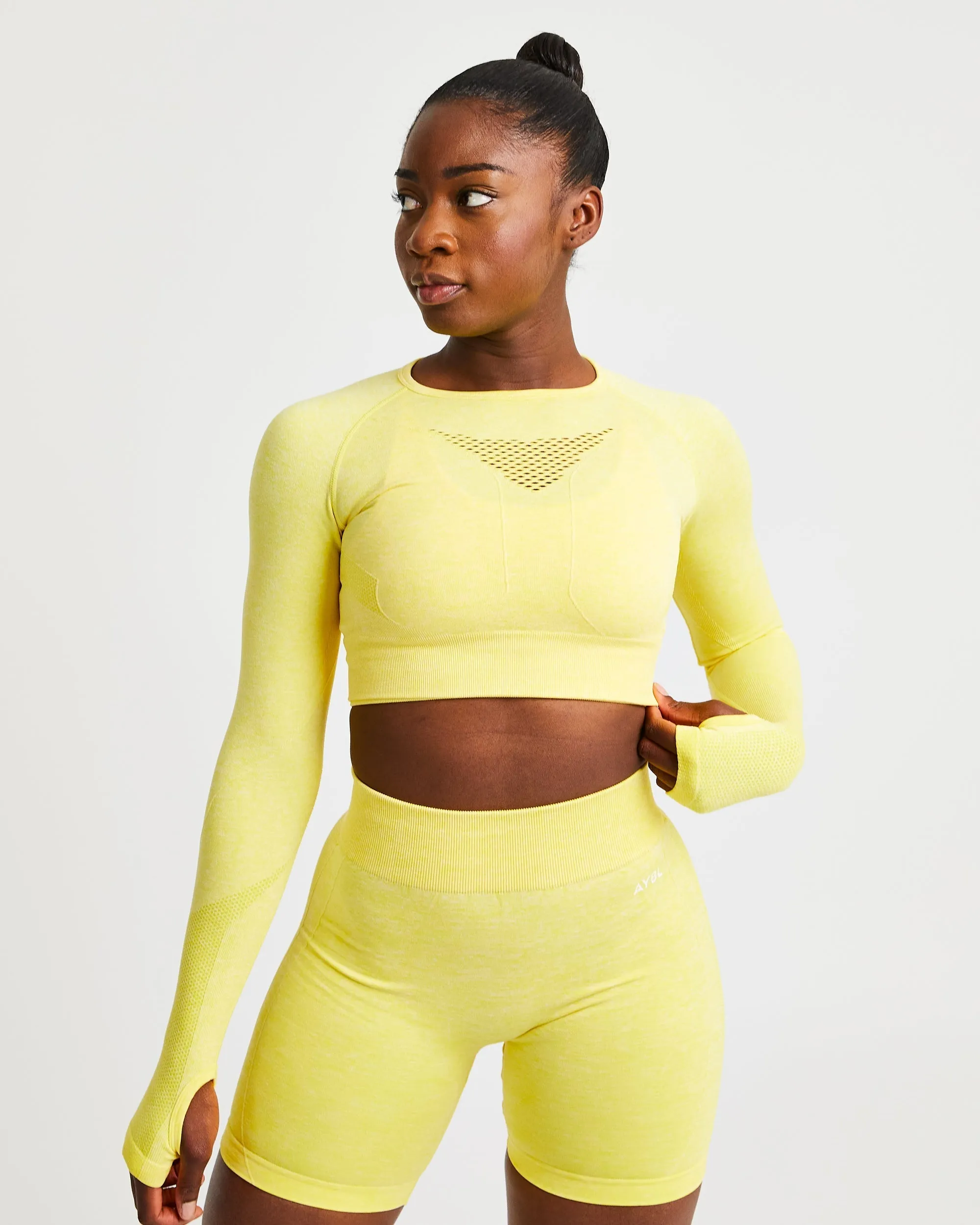 Motion Seamless Long Sleeve Crop Top - Yellow sold by AYBL