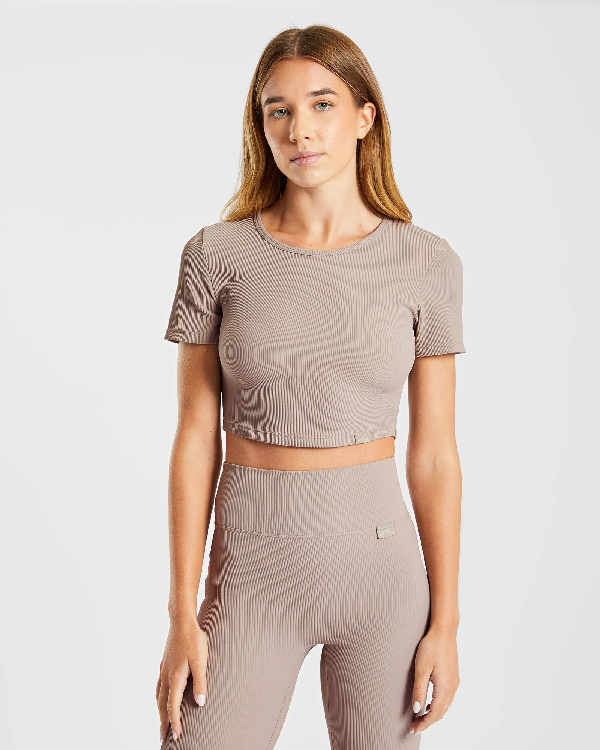 Sculpt Ribbed Crop Top - Taupe sold by AYBL