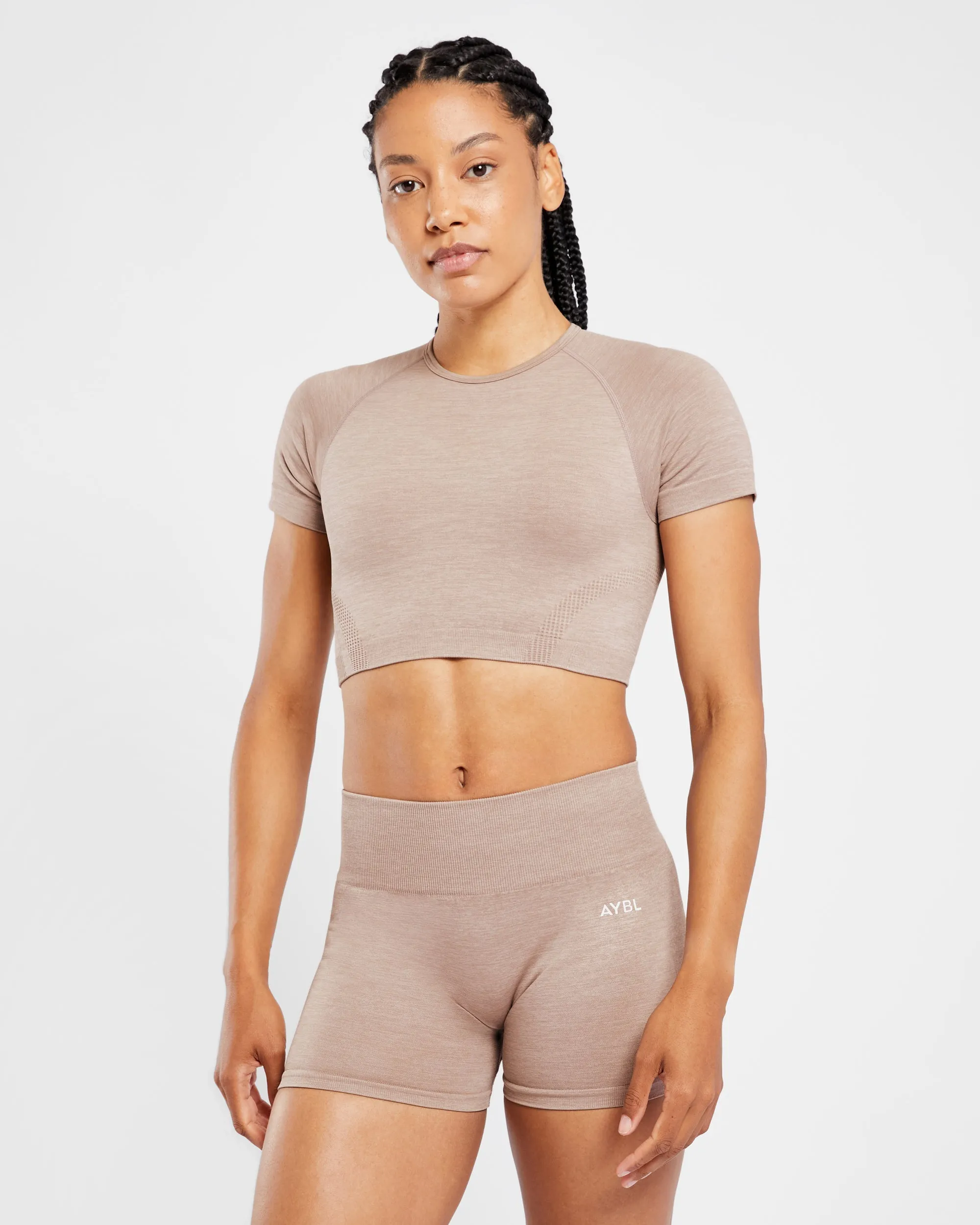 Revive Seamless Crop Top - Warm Taupe Marl sold by AYBL