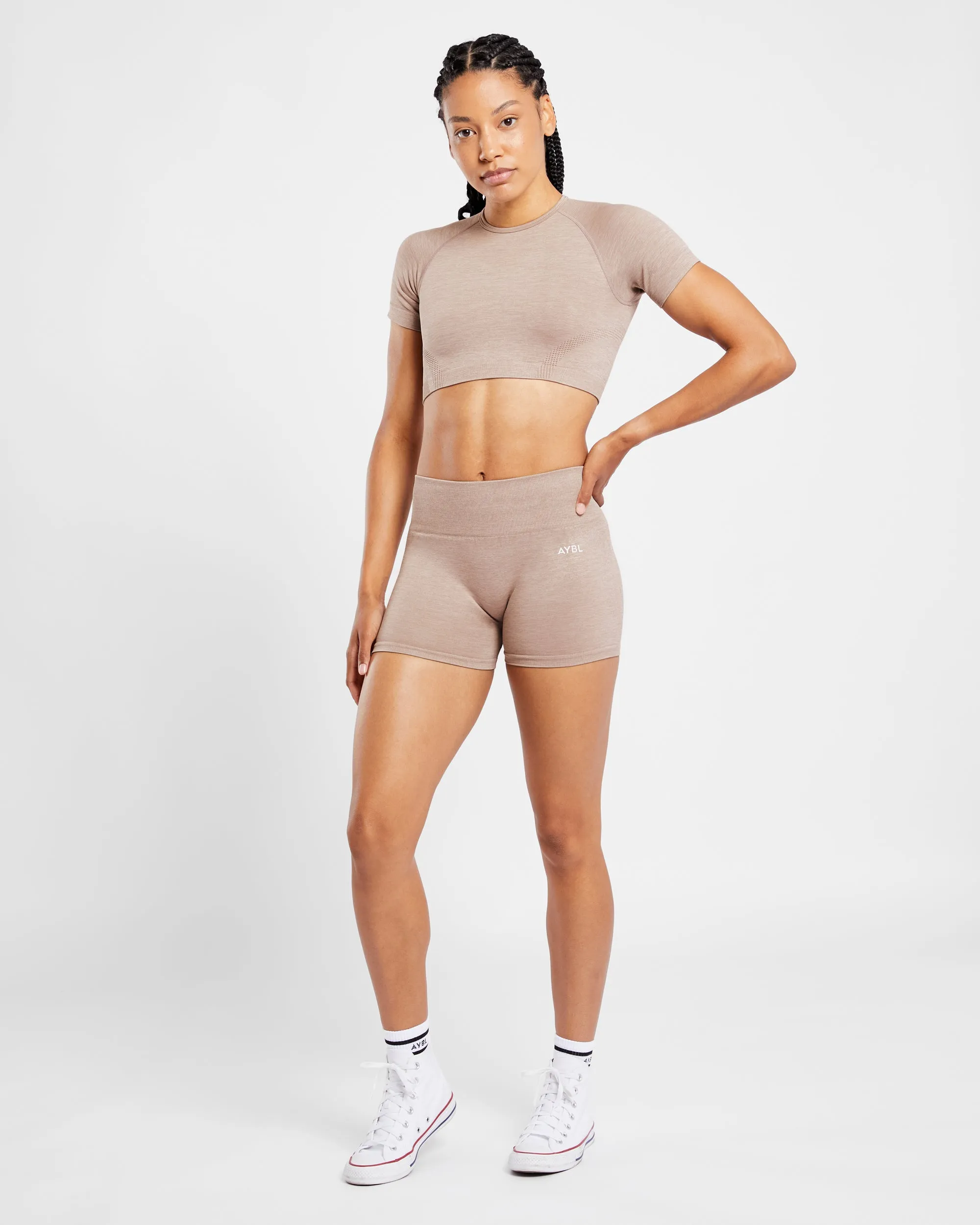 Revive Seamless Crop Top - Warm Taupe Marl sold by AYBL product image thumbnail 3