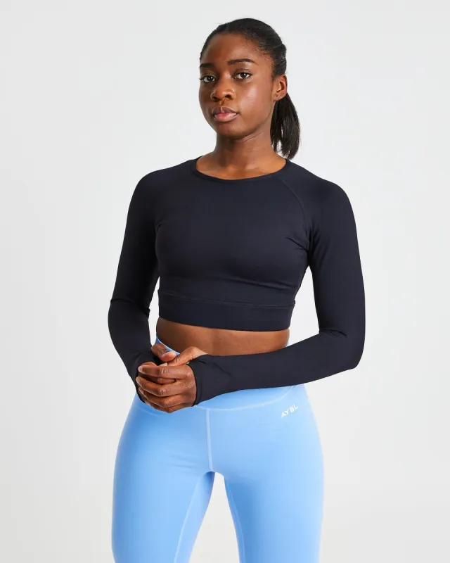 Core Long Sleeve Crop Top - Black sold by AYBL