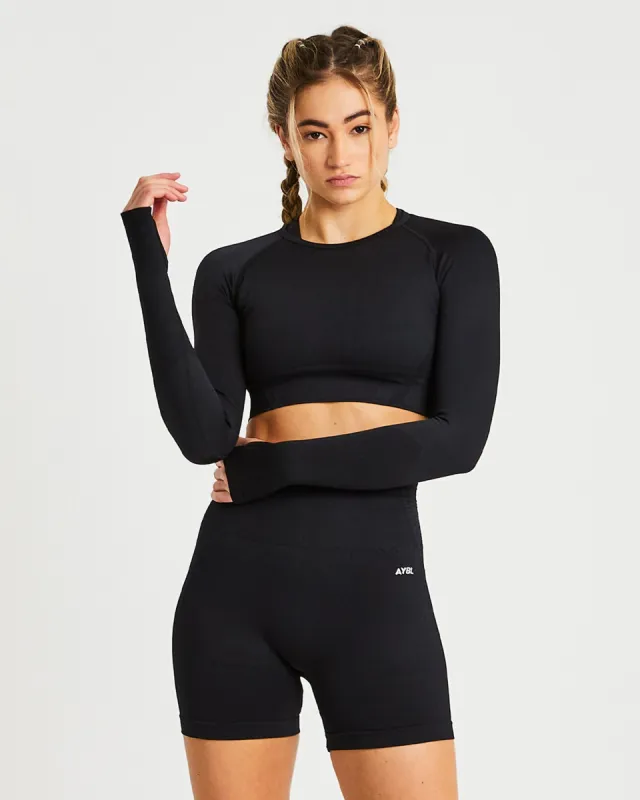 Balance V2 Seamless Long Sleeve Crop Top - Black sold by AYBL