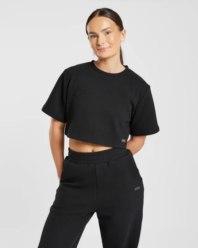 Waffle Boxy Crop Top - Black sold by AYBL