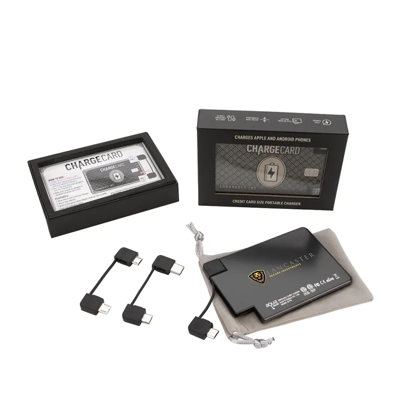 AquaVault Black ChargeCard Power Bank 2,300 mAh made by Merchology