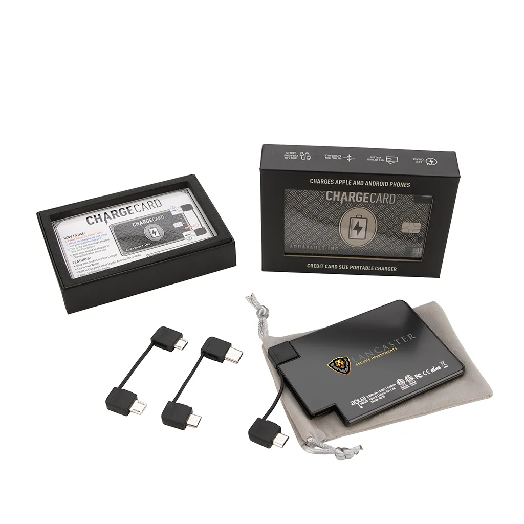 AquaVault Black ChargeCard Power Bank 2,300 mAh sold by Merchology