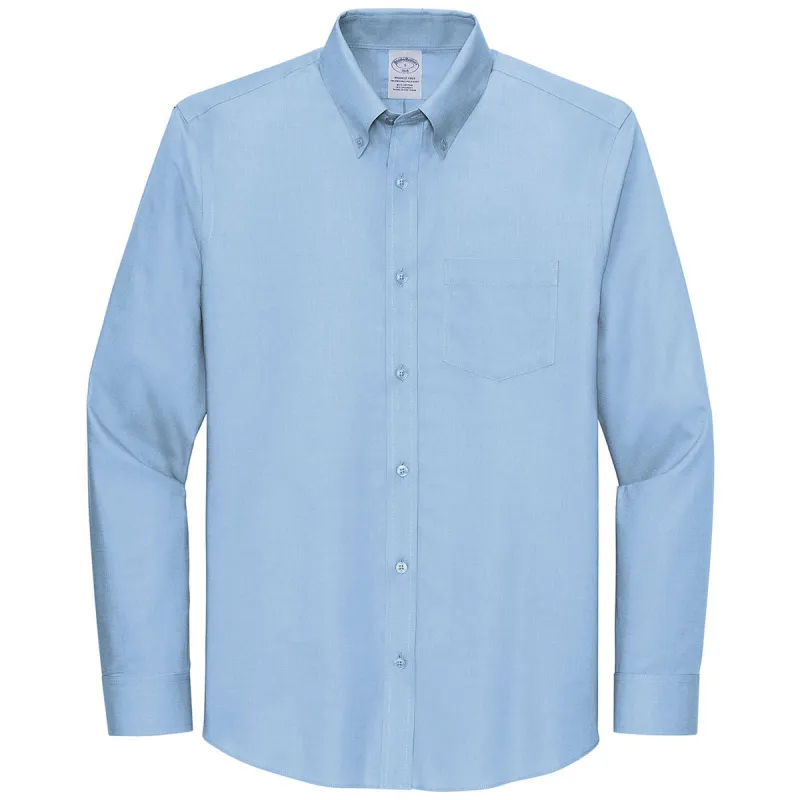 Brooks Brothers Men's Newport Blue Wrinkle-Free Stretch Nailhead Shirt made by Brooks Brothers