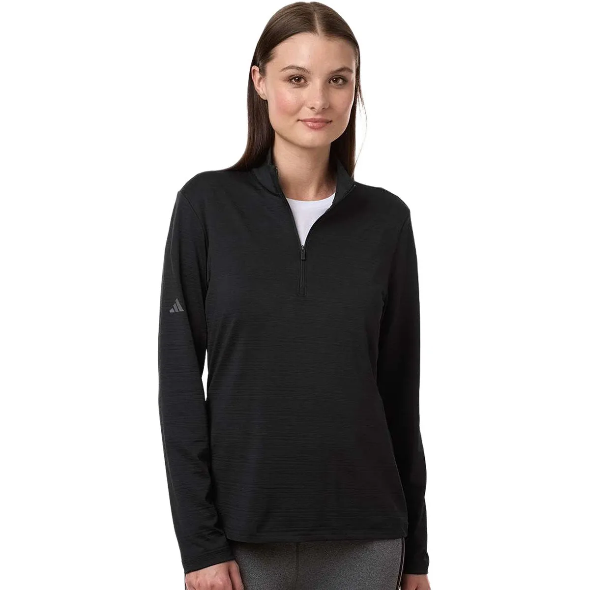 Adidas Women's Black Textured Stripe Quarter-Zip Pullover sold by Merchology product image thumbnail 3