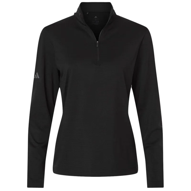 Adidas Women's Black Textured Stripe Quarter-Zip Pullover made by Adidas