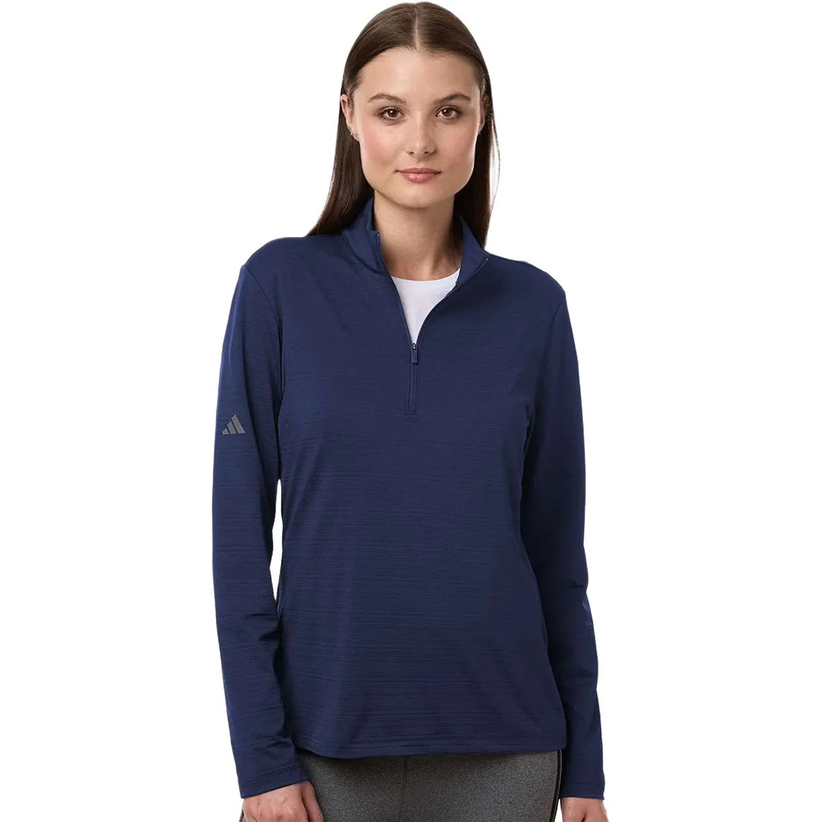 Adidas Women's Dark Blue Textured Stripe Quarter-Zip Pullover sold by Merchology product image thumbnail 3