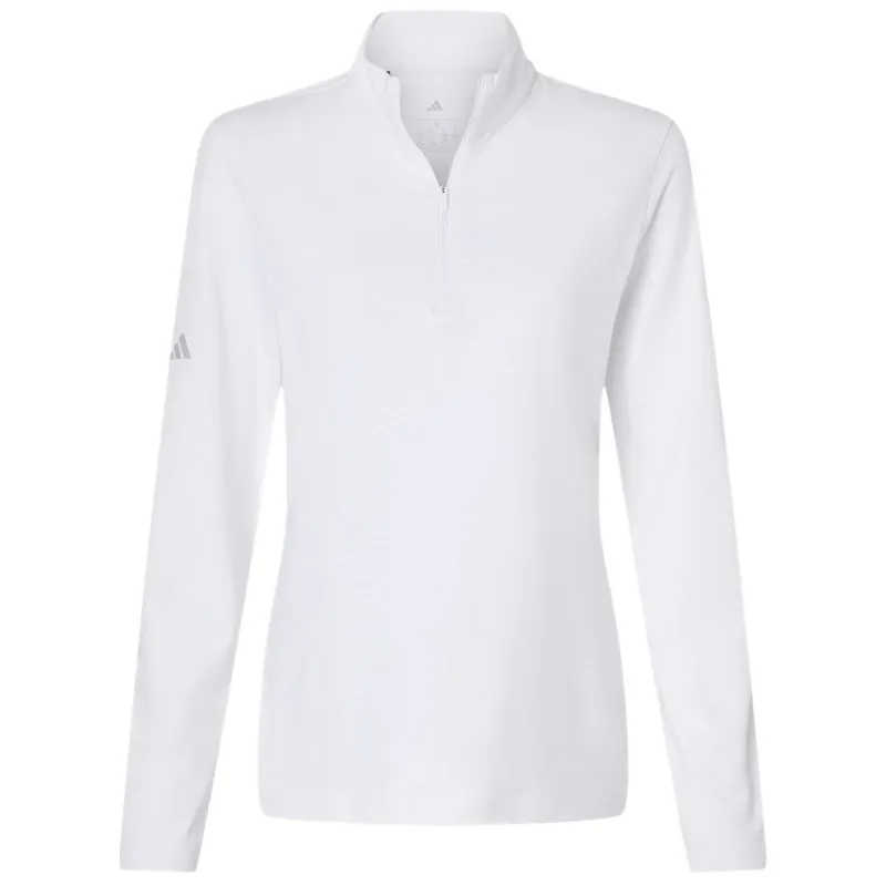 Adidas Women's White Textured Stripe Quarter-Zip Pullover made by Adidas