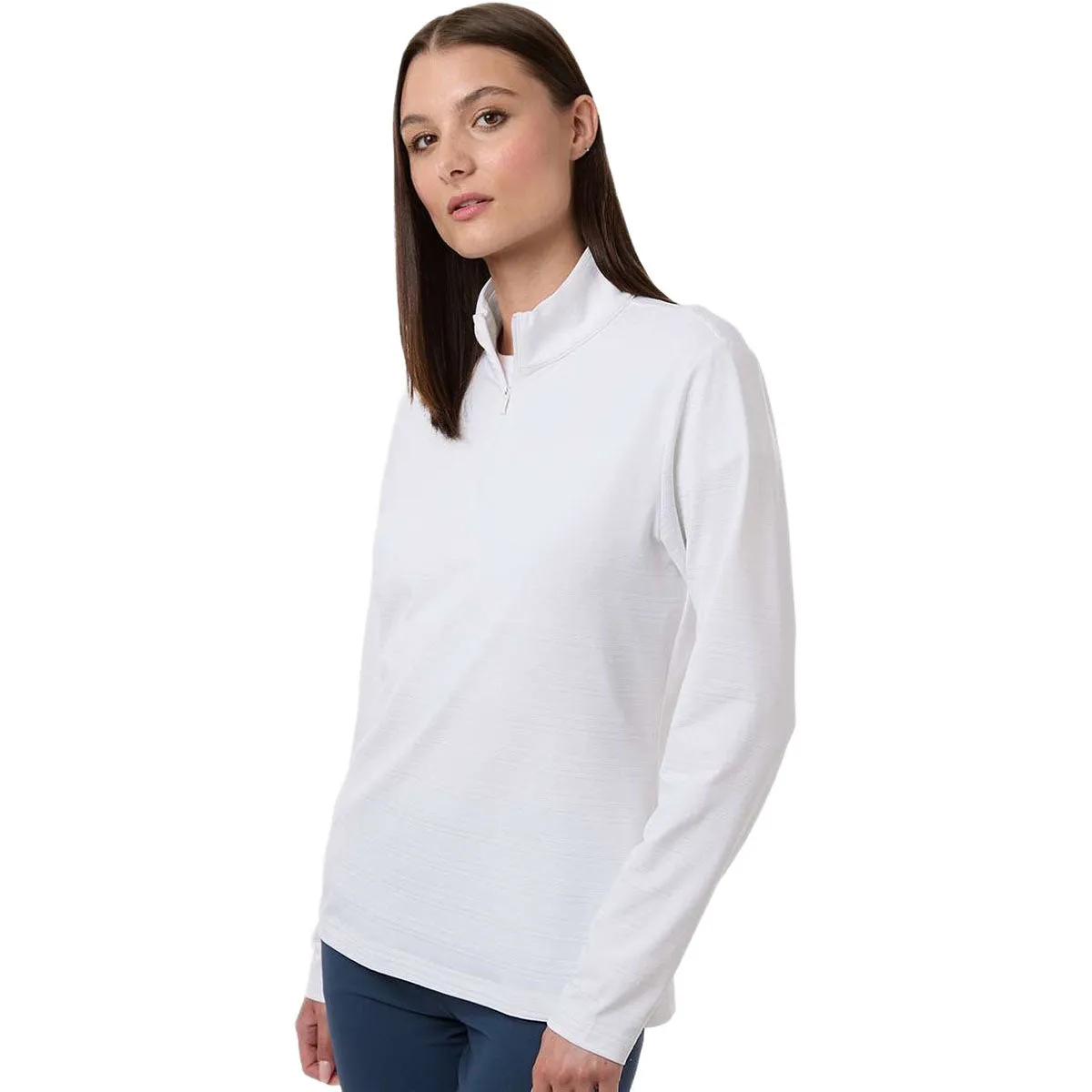 Adidas Women's White Textured Stripe Quarter-Zip Pullover sold by Merchology product image thumbnail 5