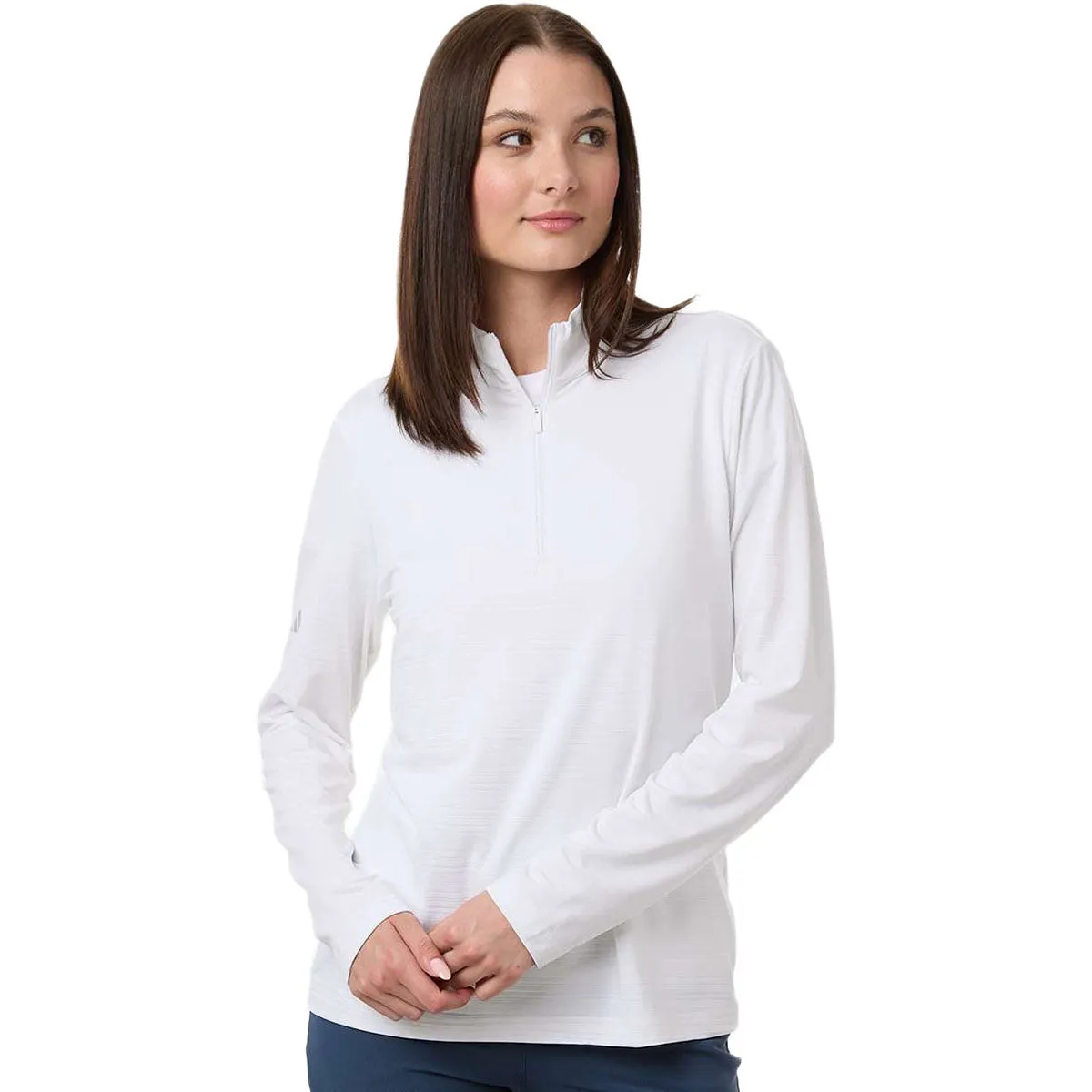 Adidas Women's White Textured Stripe Quarter-Zip Pullover sold by Merchology product image thumbnail 3