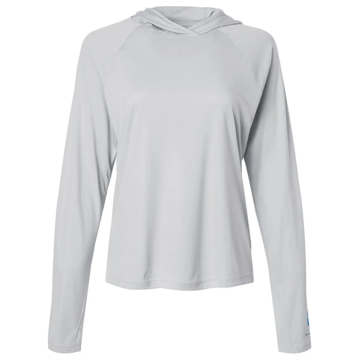 Columbia Women's Cool Grey/Vivid Blue PFG Tidal Tee Hooded Long Sleeve sold by Merchology