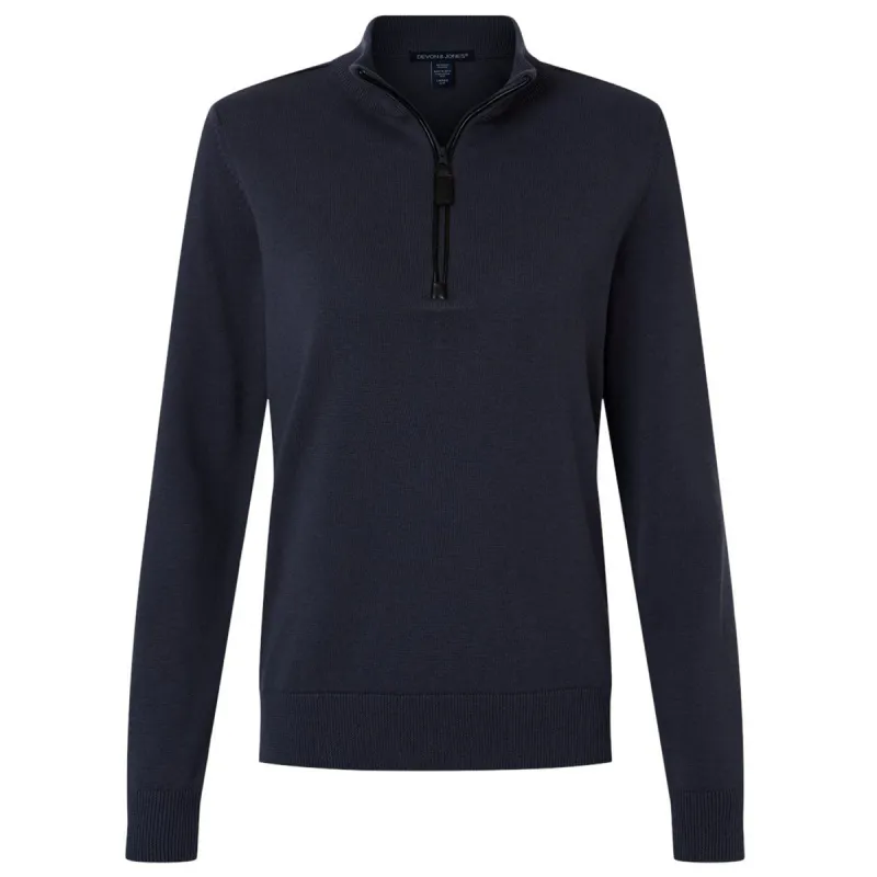 Devon & Jones Women's Navy New Classics Quarter-Zip Sweater made by Merchology