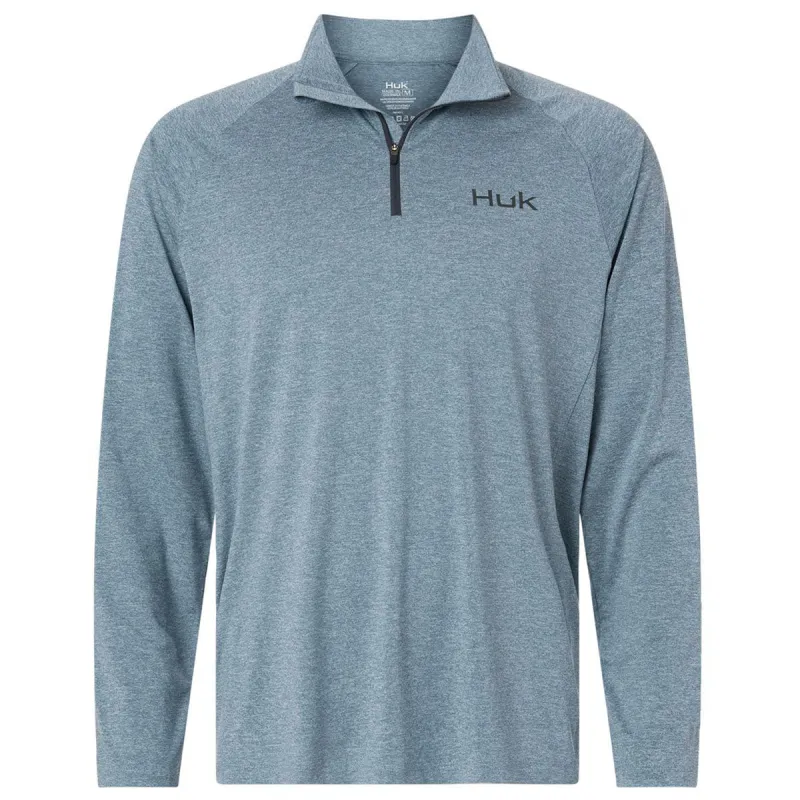 HUK Men's Silverblue Heather Airweight Heather Quarter-Zip Pullover made by Huk