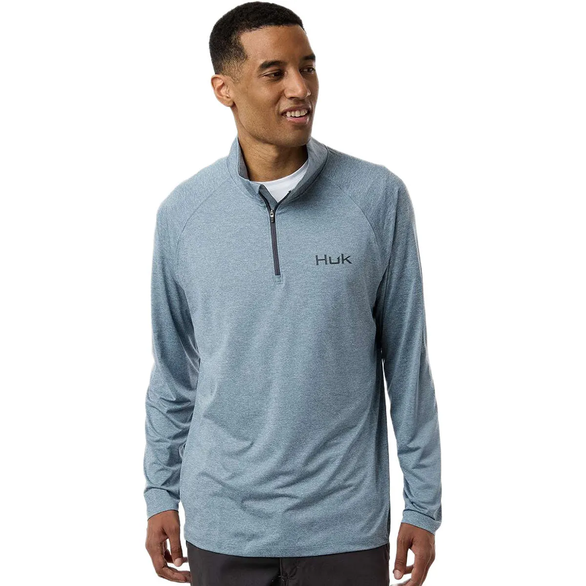 HUK Men's Silverblue Heather Airweight Heather Quarter-Zip Pullover sold by Merchology product image thumbnail 3