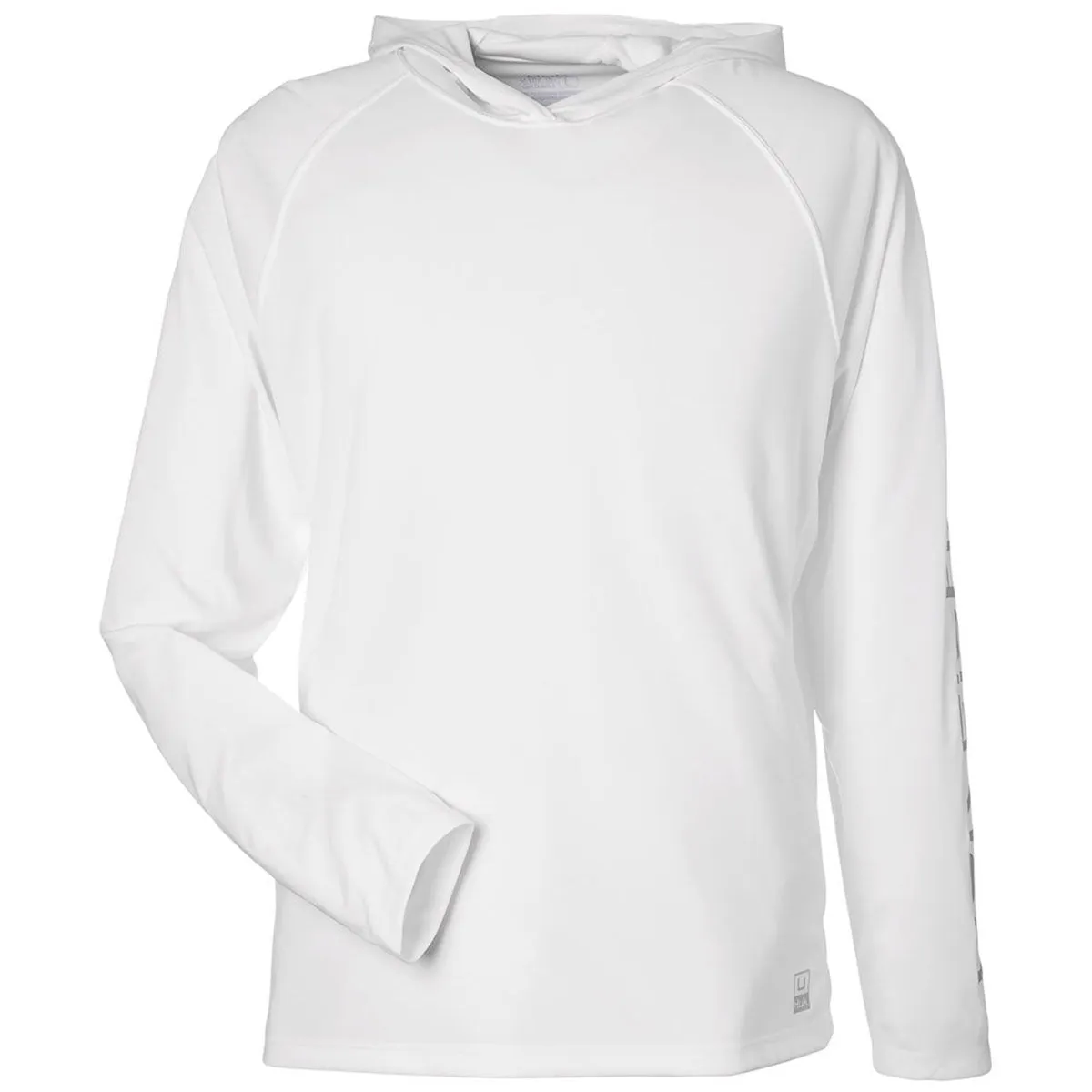 HUK Men's White LoPro Pursuit Long Sleeve Hooded T-Shirt sold by Merchology