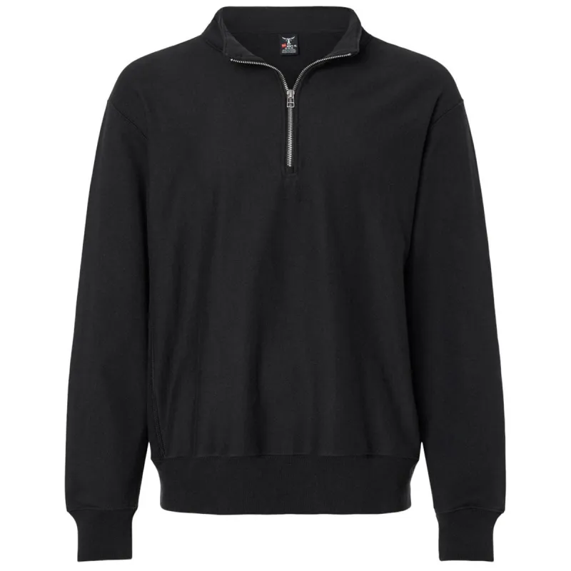 Hanes Unisex Black Beefy Sweats Premium Heavyweight Quarter-Zip Sweatshirt made by Hanes