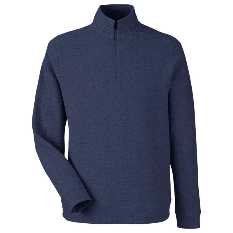 North End Men's Classic Navy Heather Spirit Textured Quarter-Zip Pullover made by Merchology
