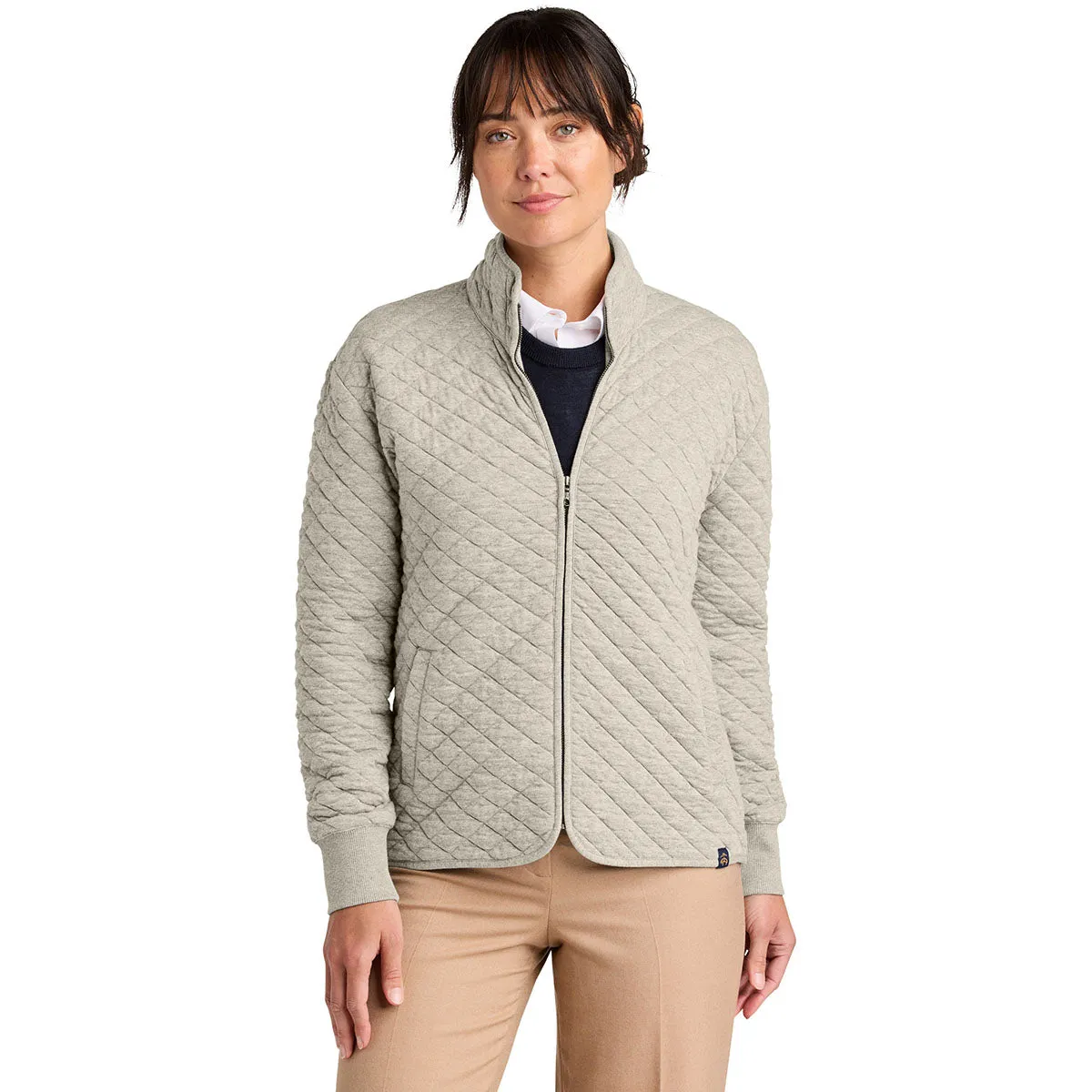 Brooks Brothers Women's Oatmeal Heather Diamond Quilt Full-Zip sold by Merchology product image thumbnail 3